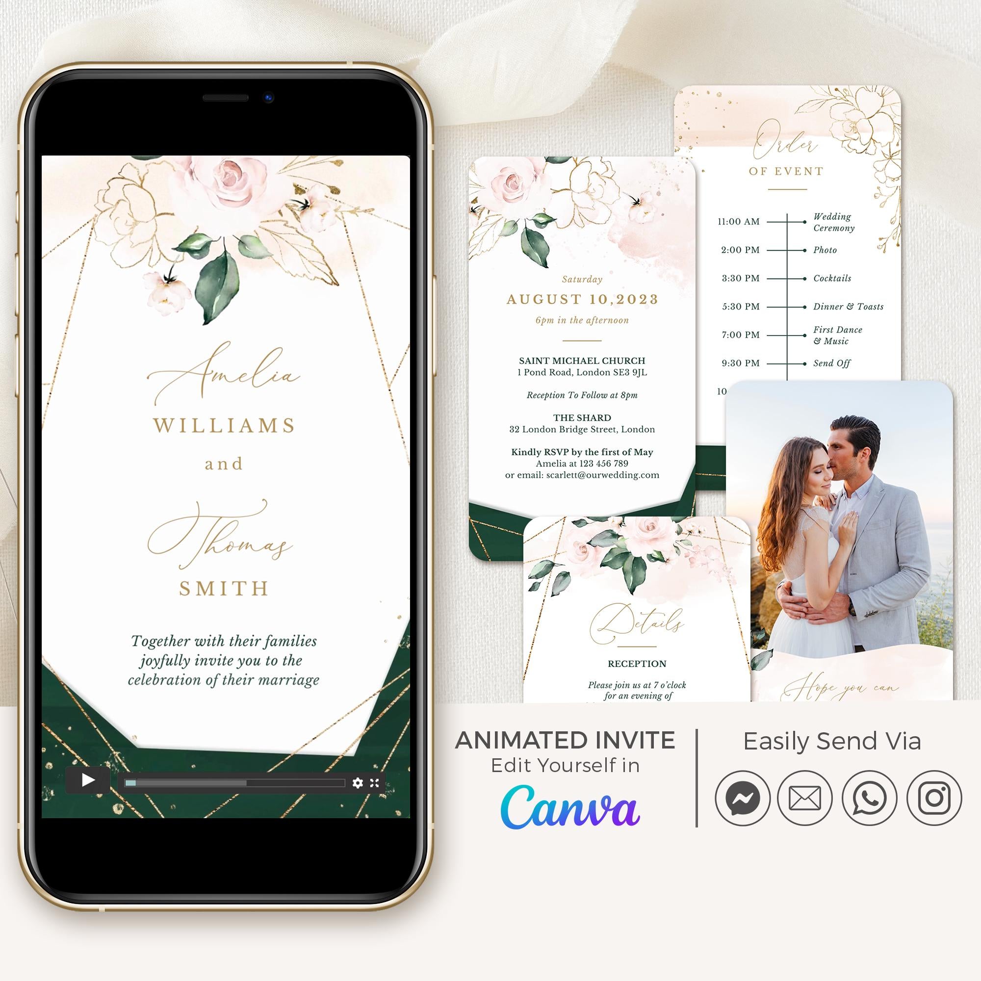 ANTEA Wedding Invitation Video Template - Blush & Emerald