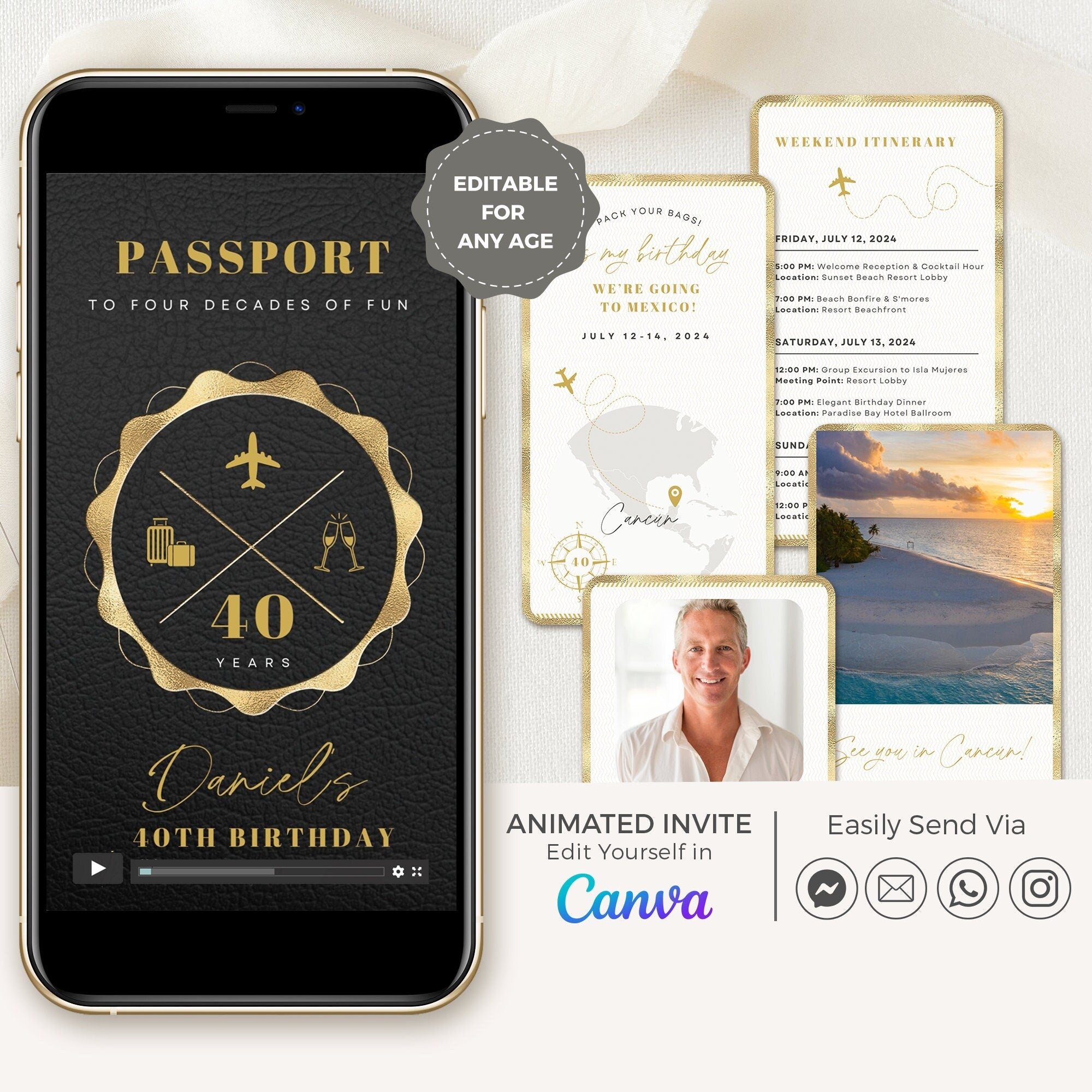 Black Passport Birthday Invitation Template