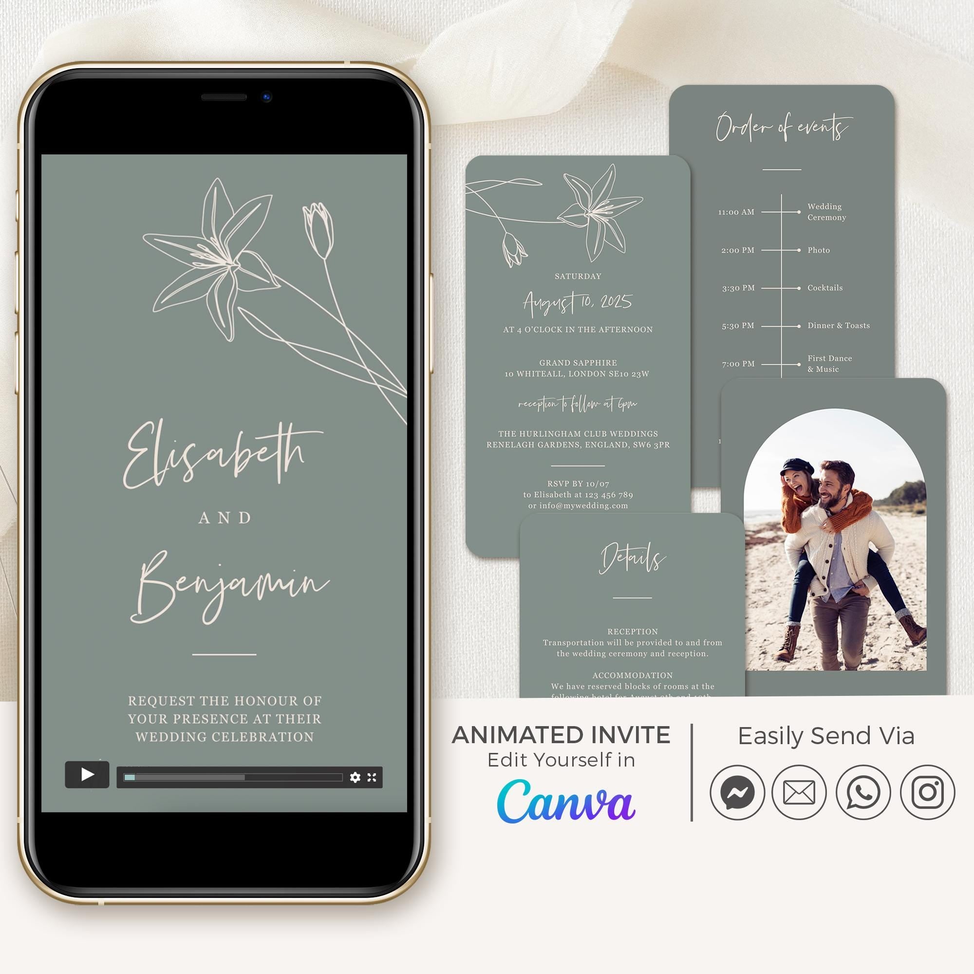 GIGLIOLA Wedding Invitation Video Template - Sage & Blush
