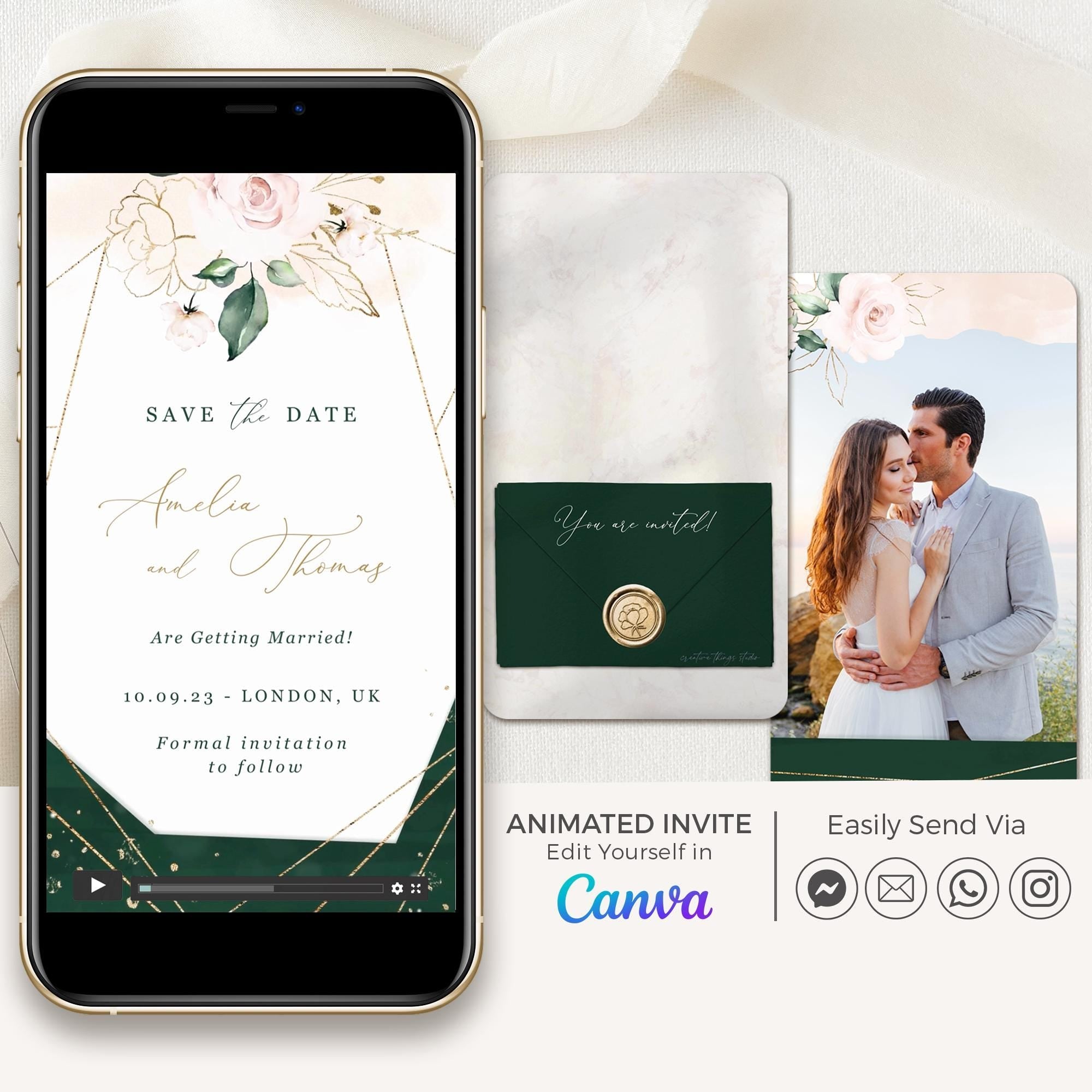 ANTEA Save the Date Video Template - Blush & Emerald