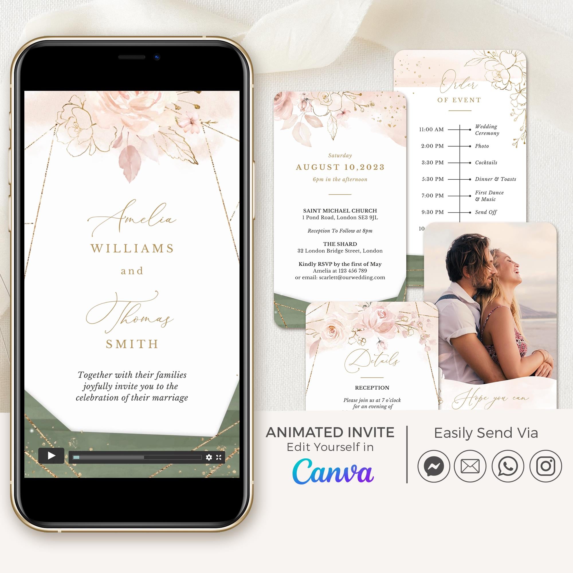 ANTEA Wedding Invitation Video Template - Sage Green & Blush