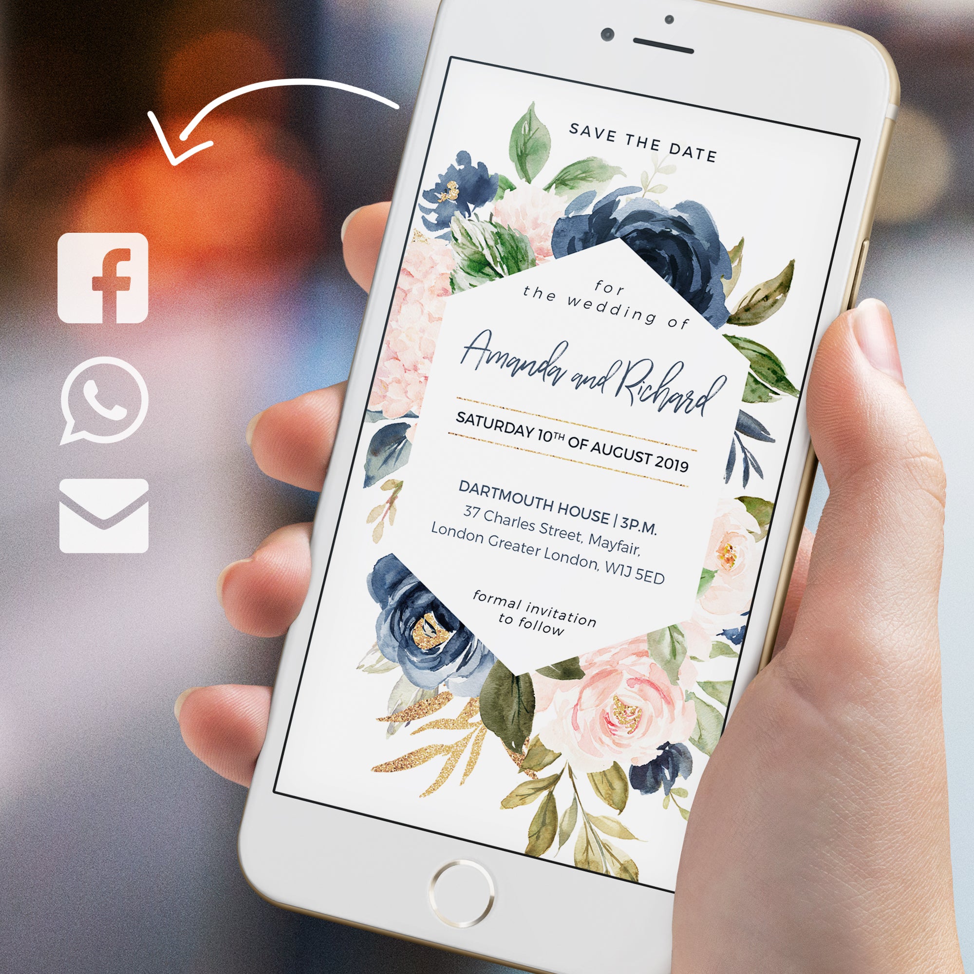 Digital Wedding Invitation Blush Navy & Gold