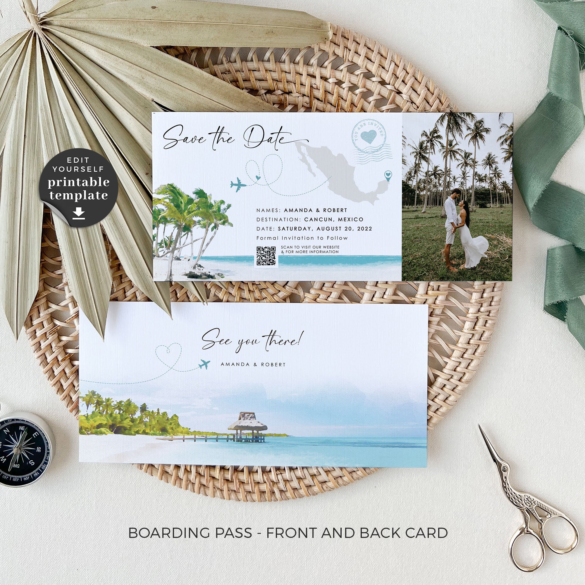 Mira | Tropical Save the Date Boarding Pass Template