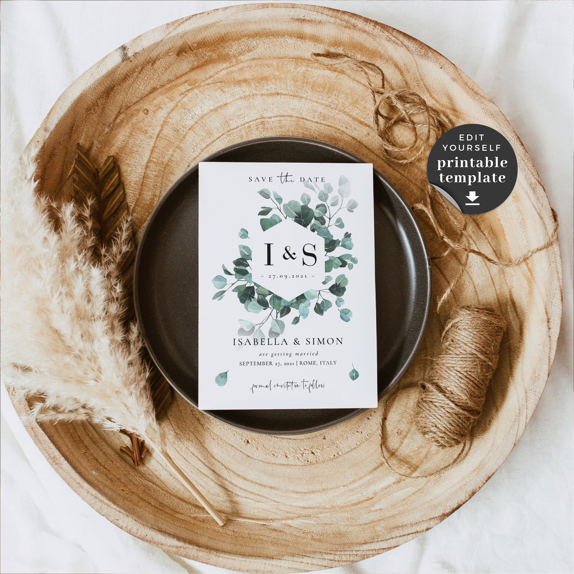 Luisa | Eucalyptus Save the Date Card Template