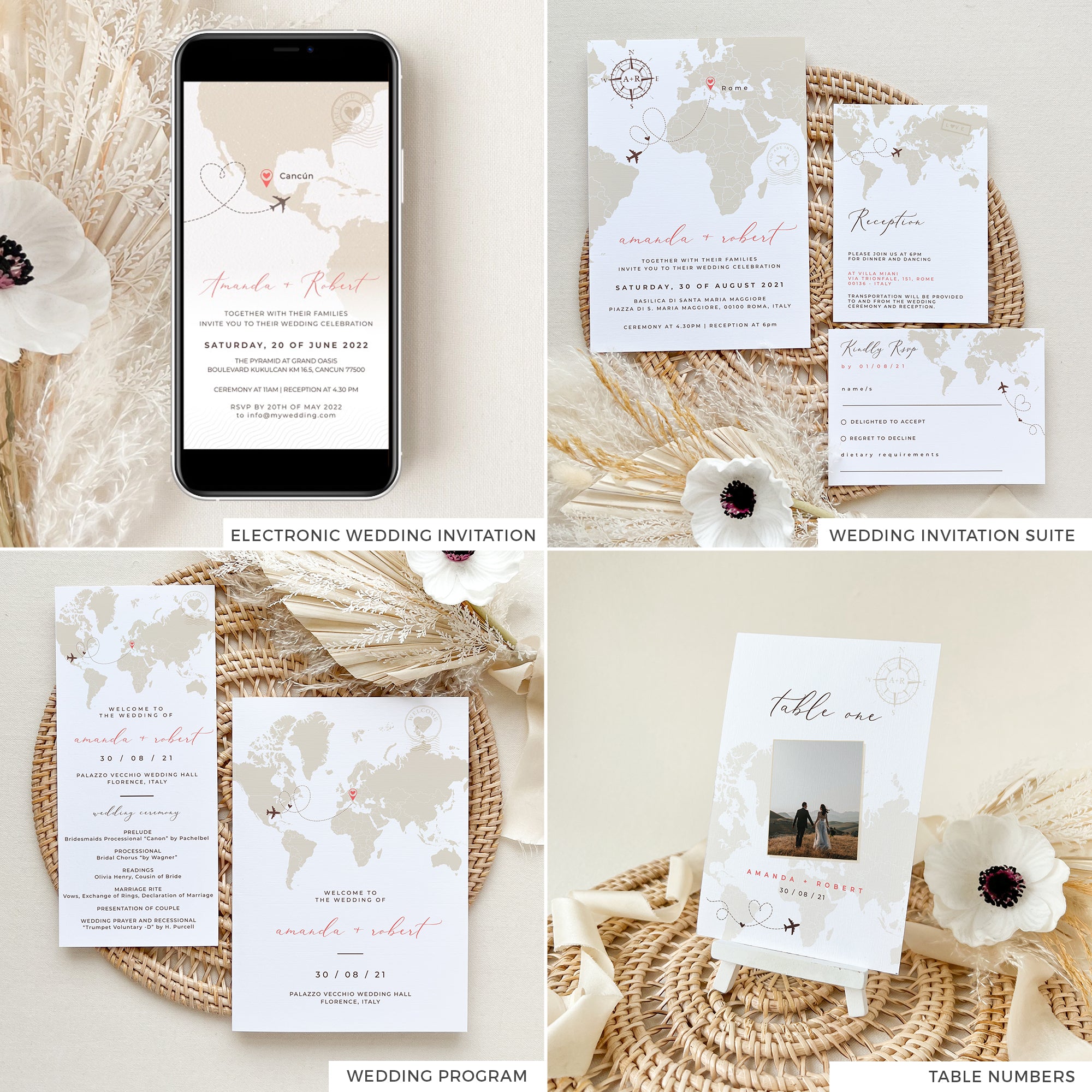 Sofia | Travel Theme Printable Wedding Stationery Bundle Templates