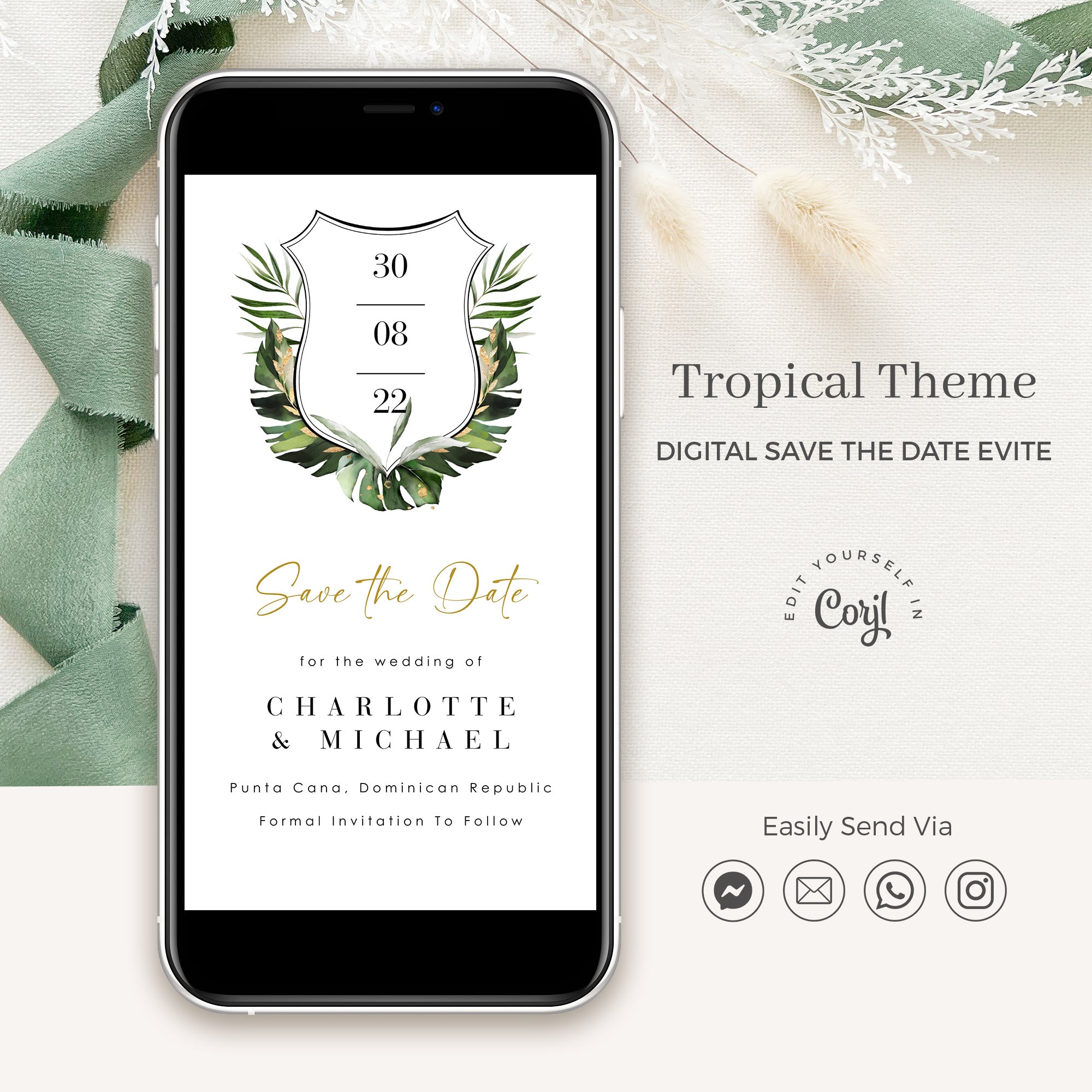 PALMA Tropical Save the Date Card Digital Invite