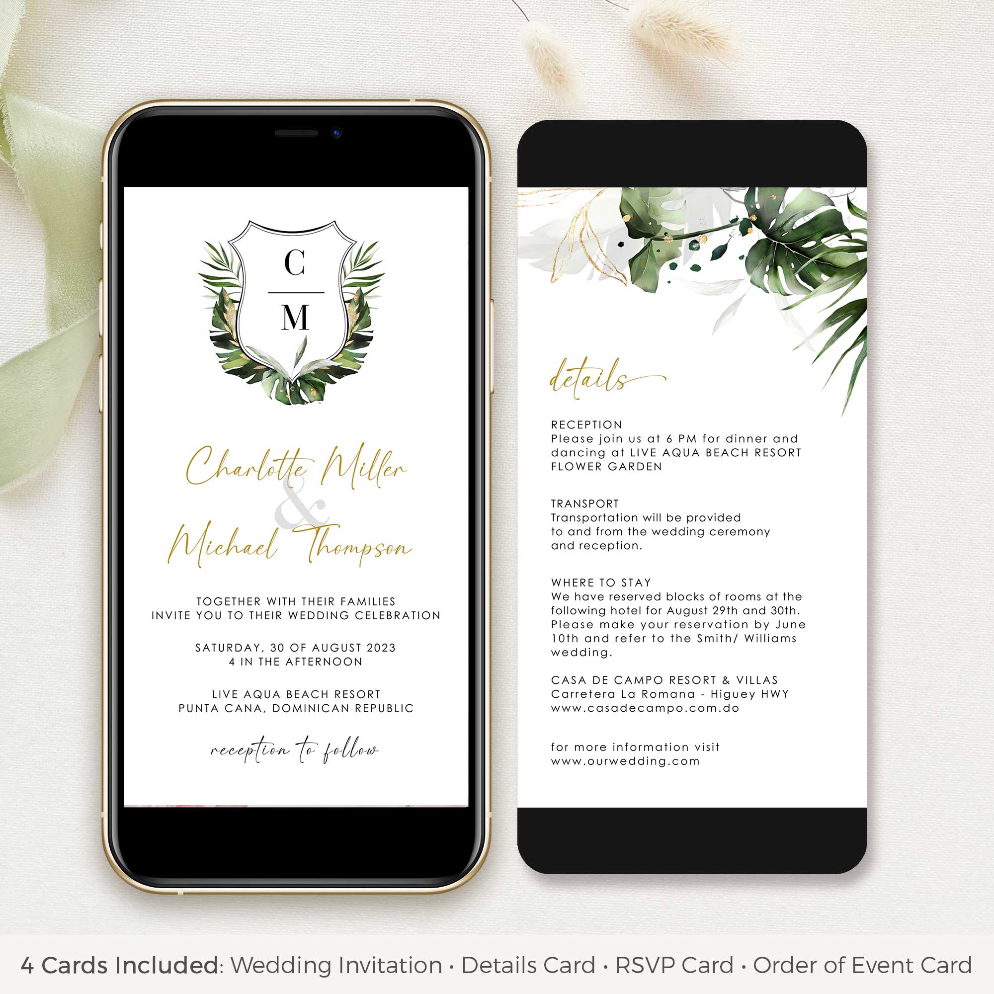 PALMA Tropical Wedding Digital Invites with Rsvp