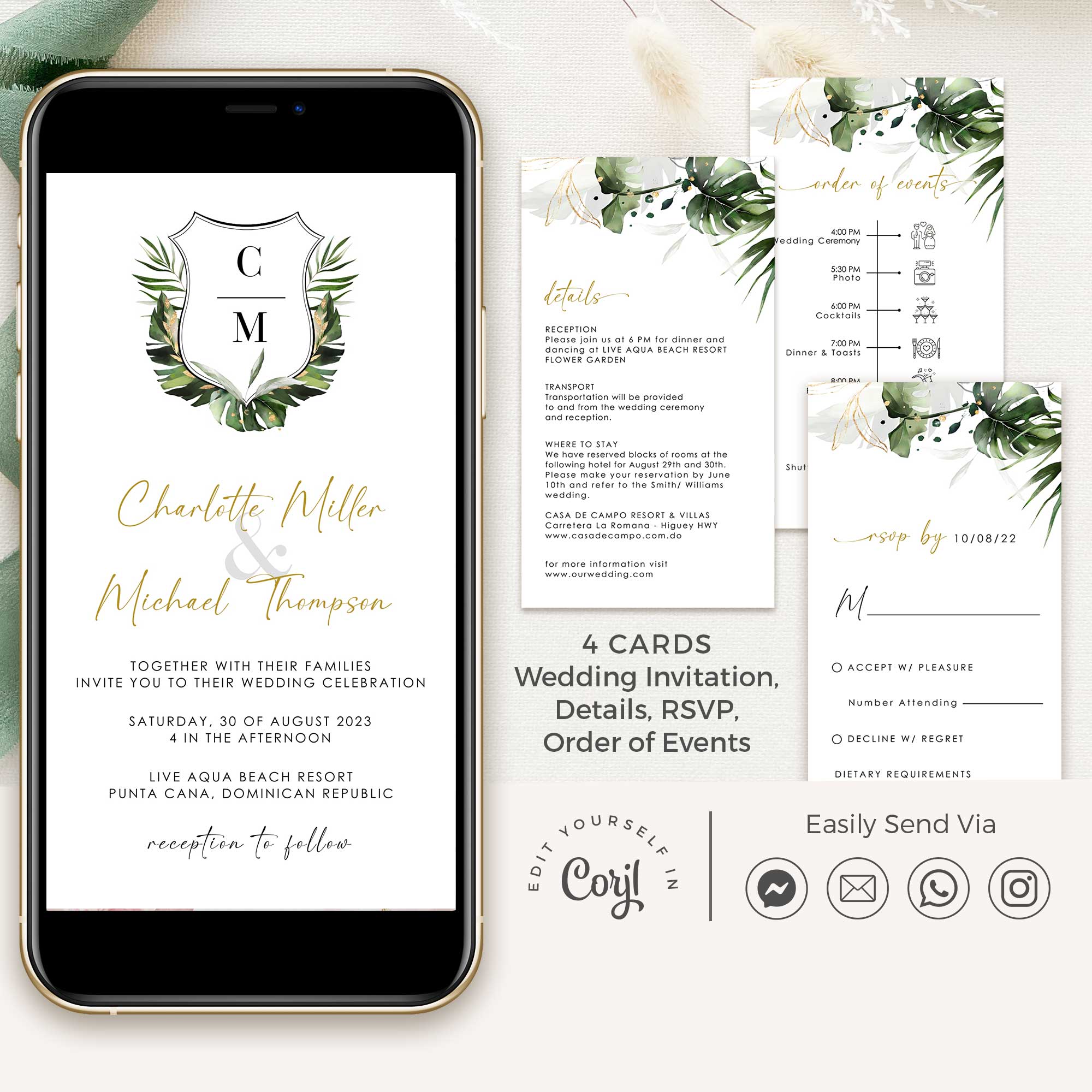 PALMA Tropical Wedding Digital Invites with Rsvp