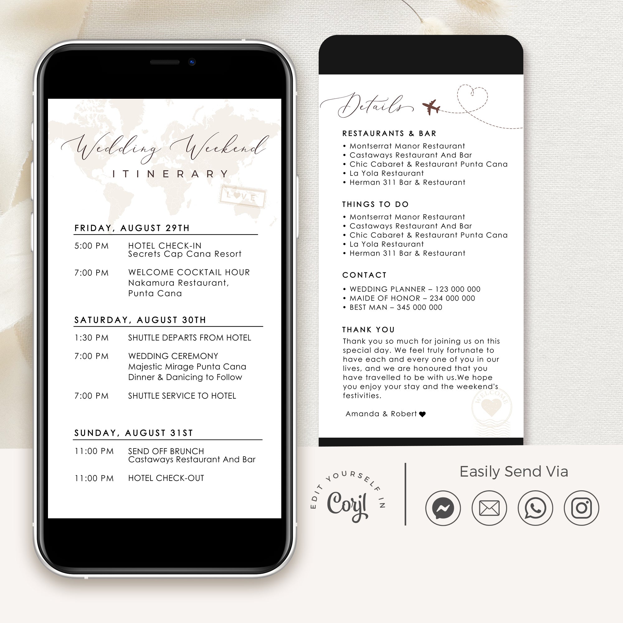 Sofia | Destination Wedding Weekend Itinerary Template Evite