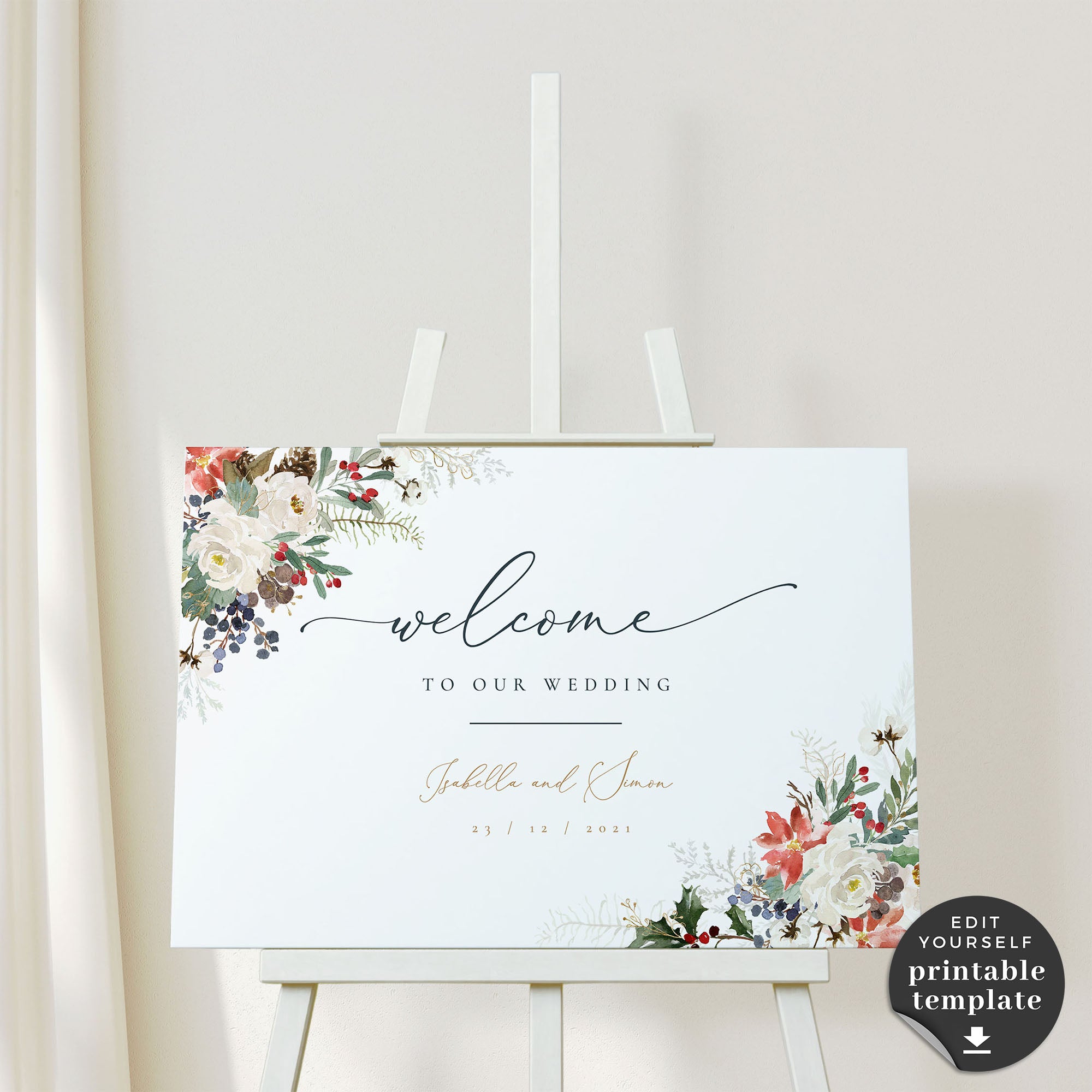 Natalia | Christmas Wedding Reception Signs Template