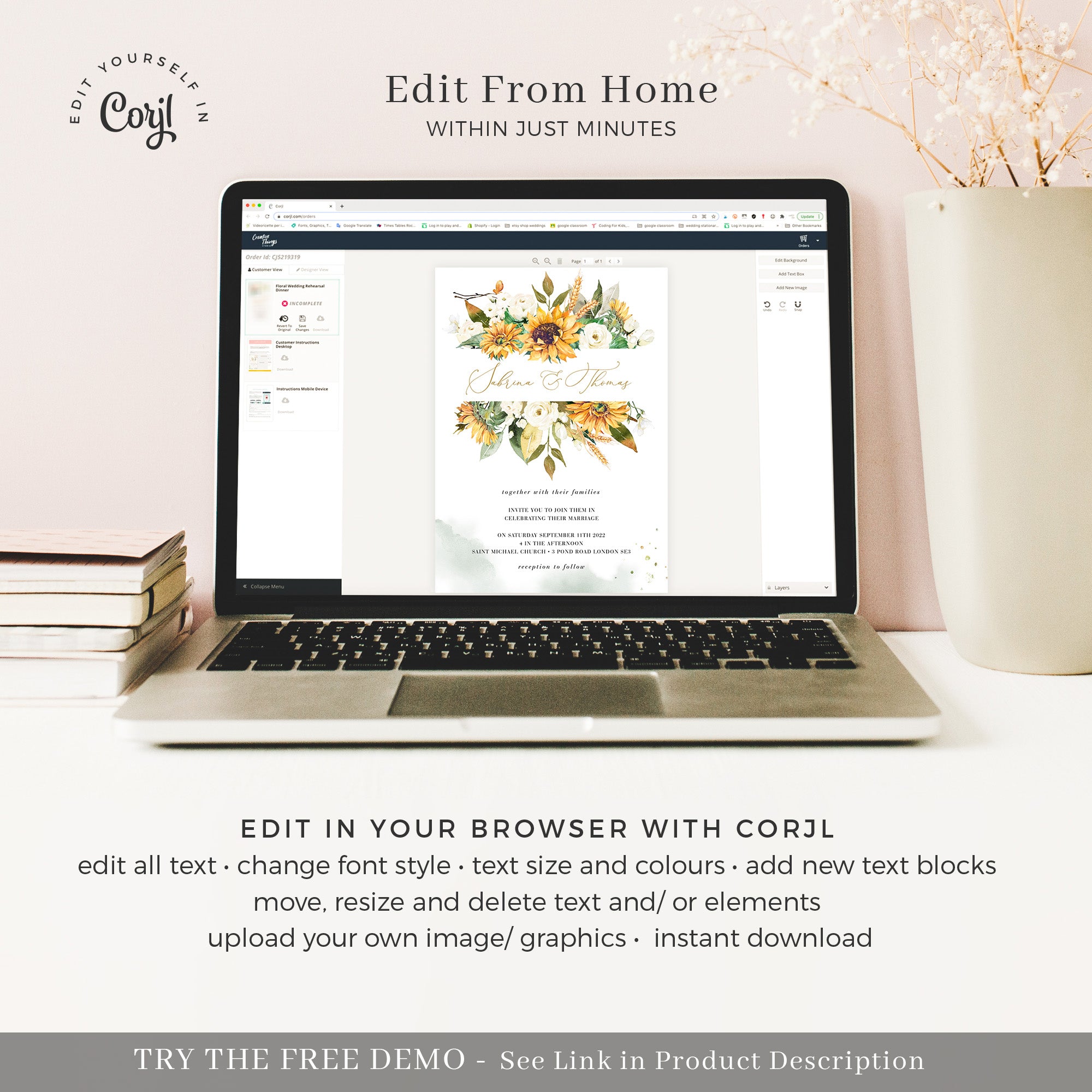 Marisol | Sunflowers Wedding Invitation Set Template