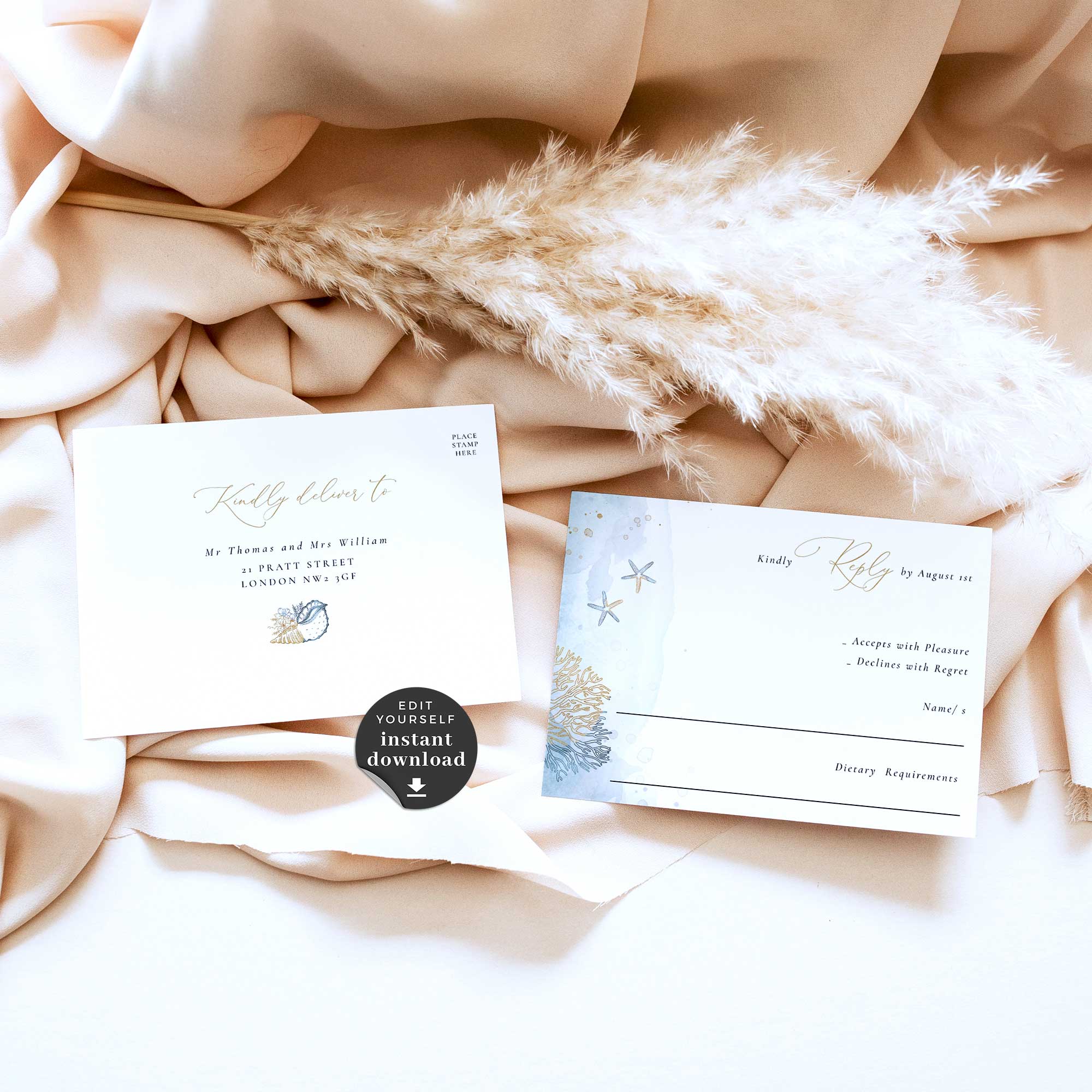 Marina | Beach Wedding Invitation Set Template