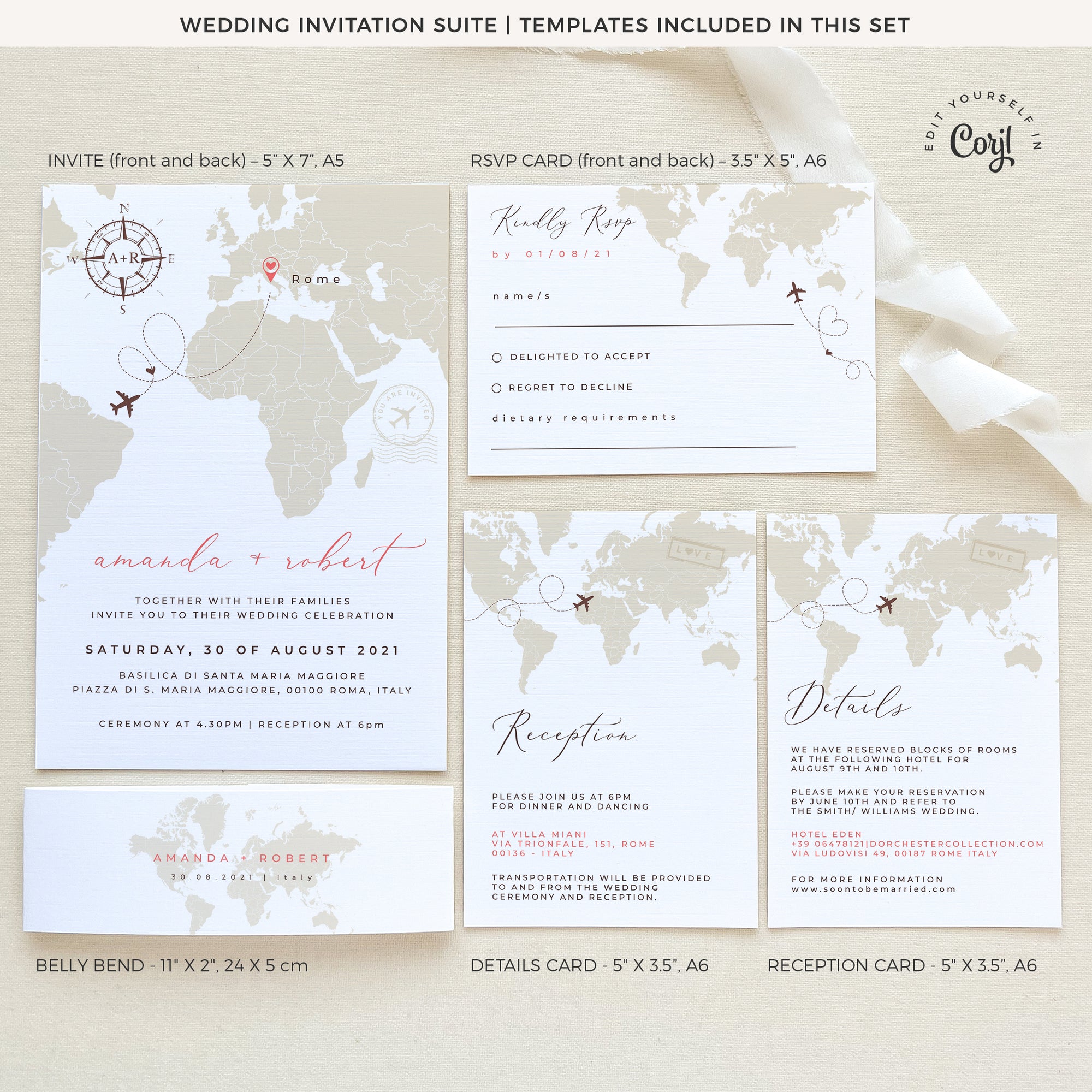 Sofia | Travel Themed Wedding Invitation with RSVP Printable