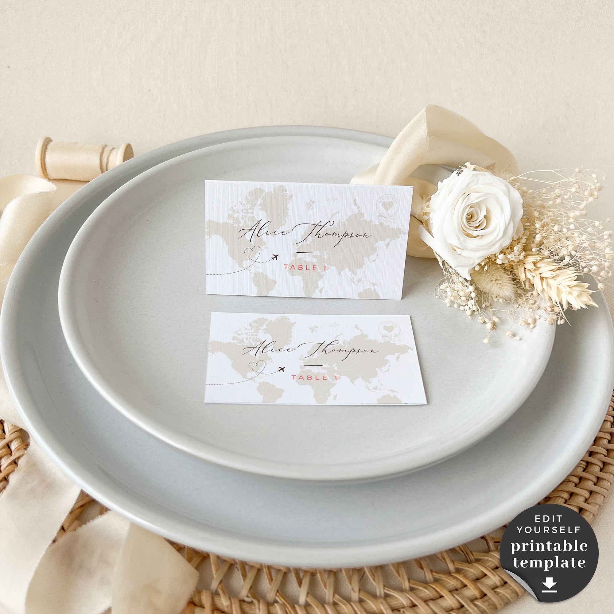 Sofia | Travel themed Wedding Place Card Template