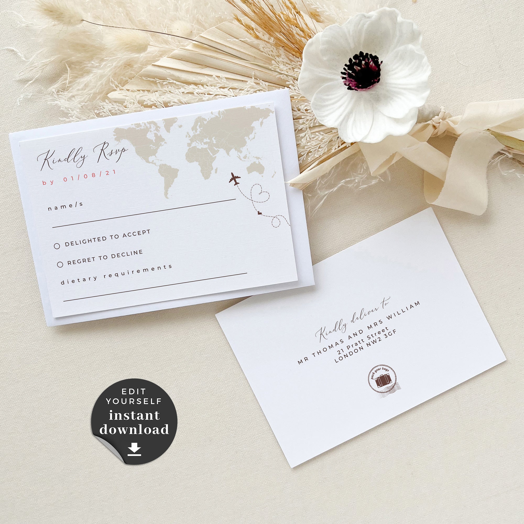 Sofia | Travel Themed Wedding Invitation with RSVP Printable