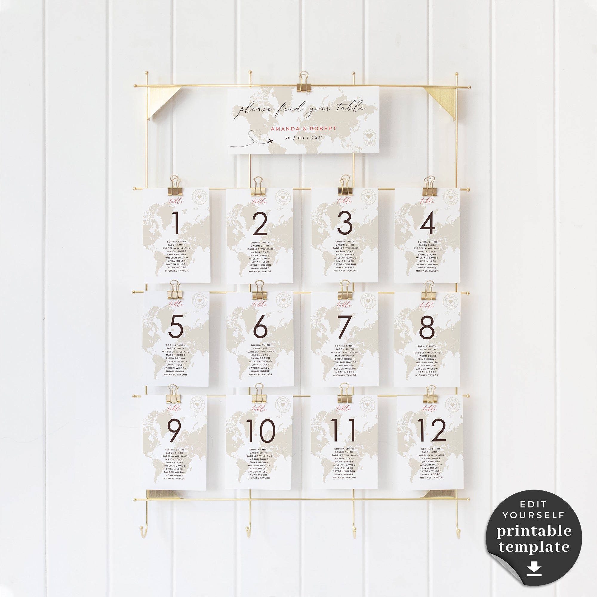 Sofia| World Map Wedding Seating Cards Template
