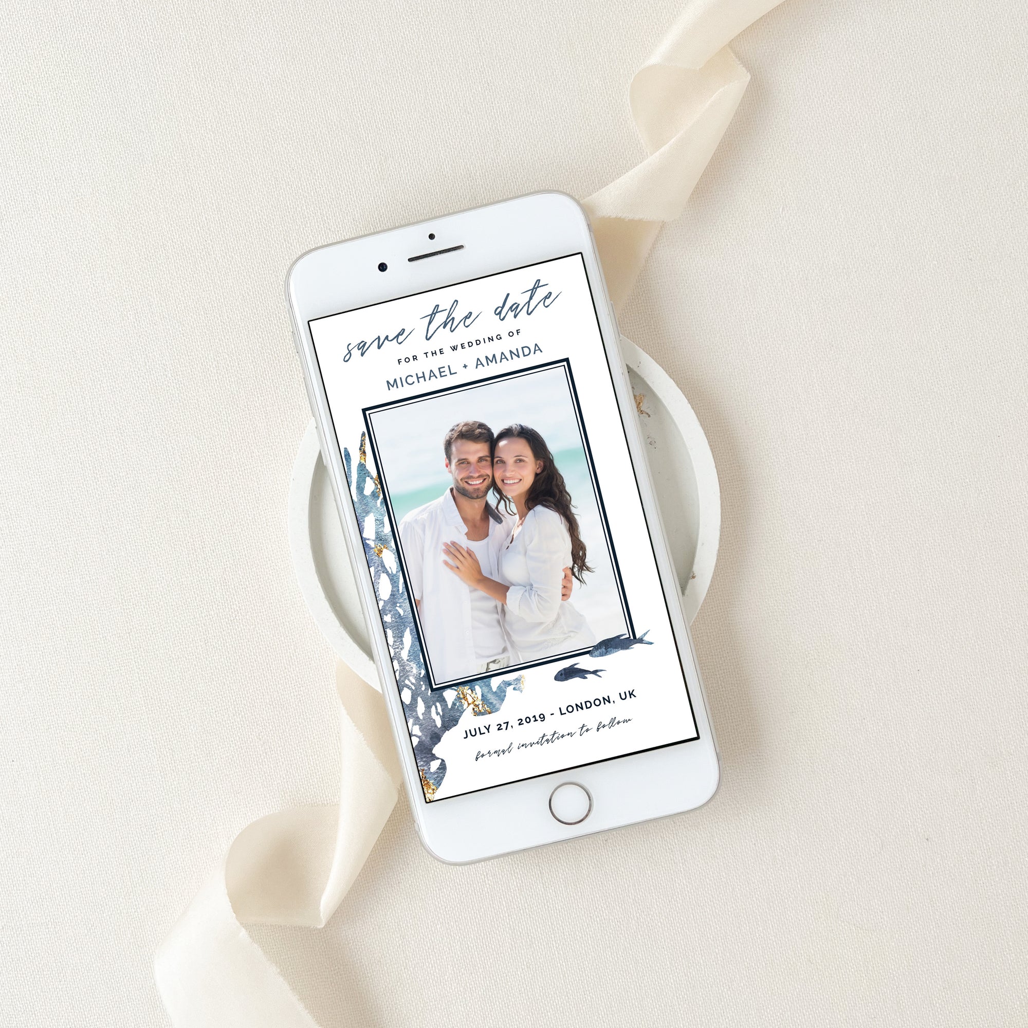 Marina | Beach Wedding Save the Date Evite With Photo