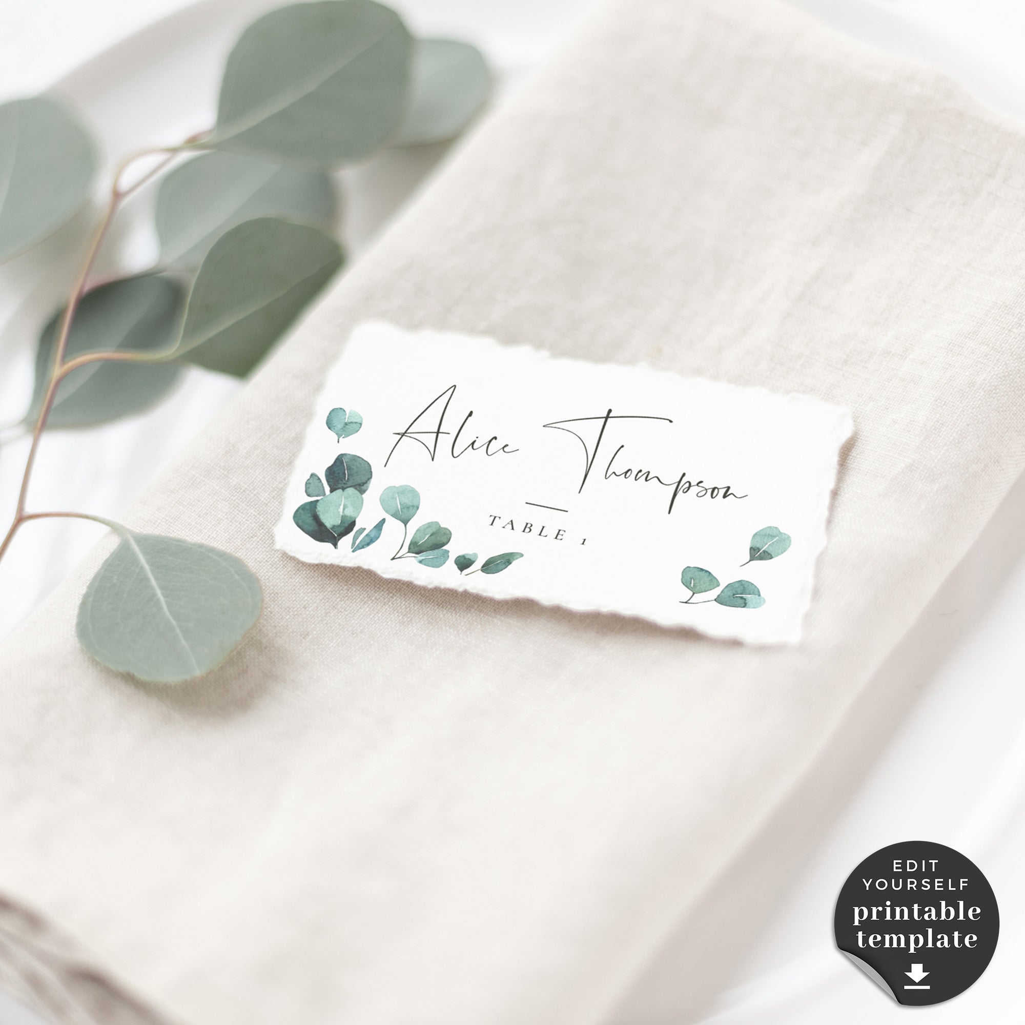 Luisa | Eucalyptus Wedding Table Place Cards Printable