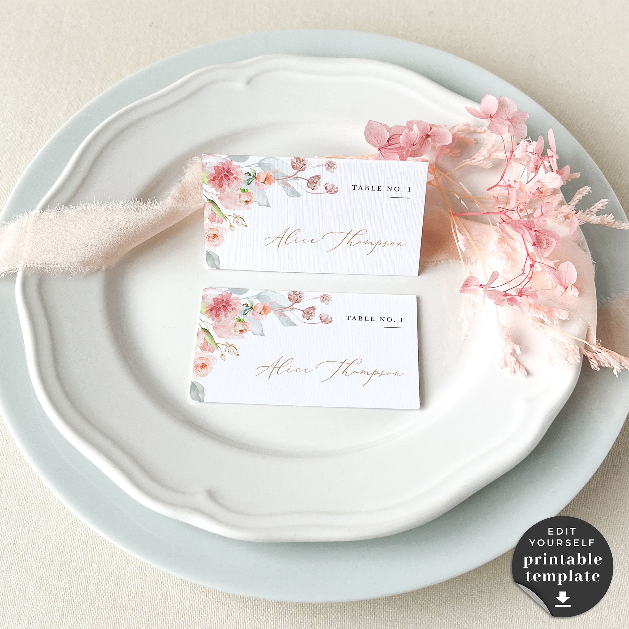 Fiorella | Romantic Wedding Name Place Cards Template