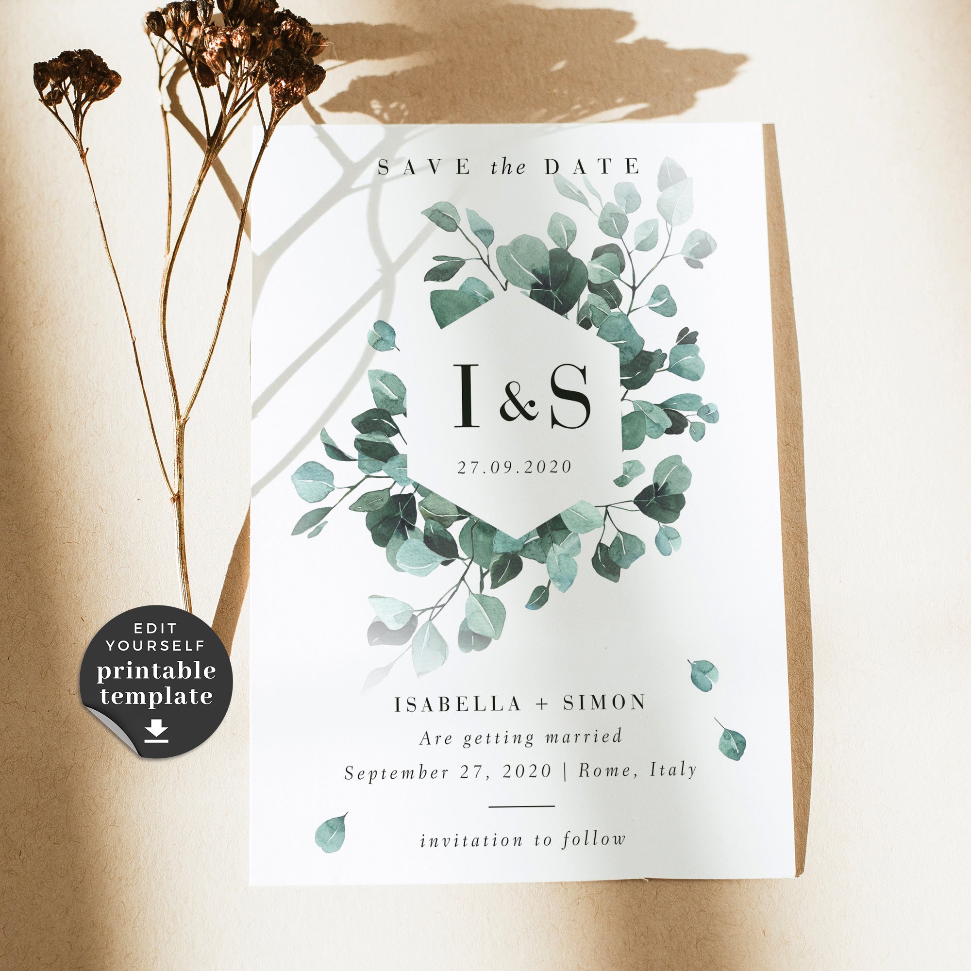 Luisa | Eucalyptus Save the Date Card Template