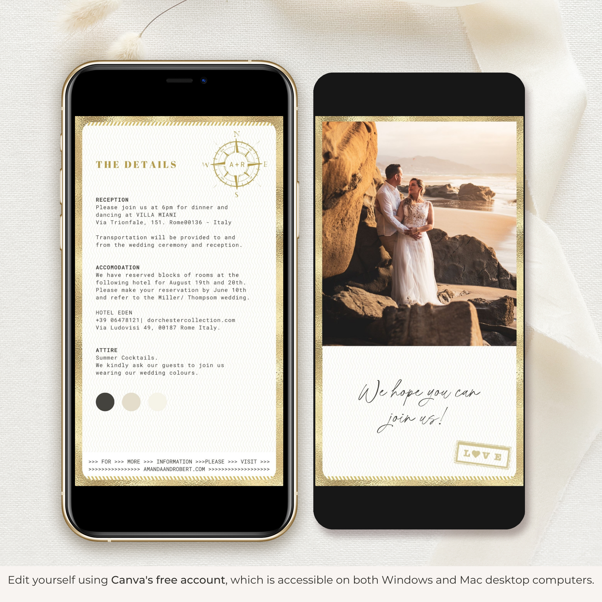 Passport Wedding Invitation Video Template - White & Gold