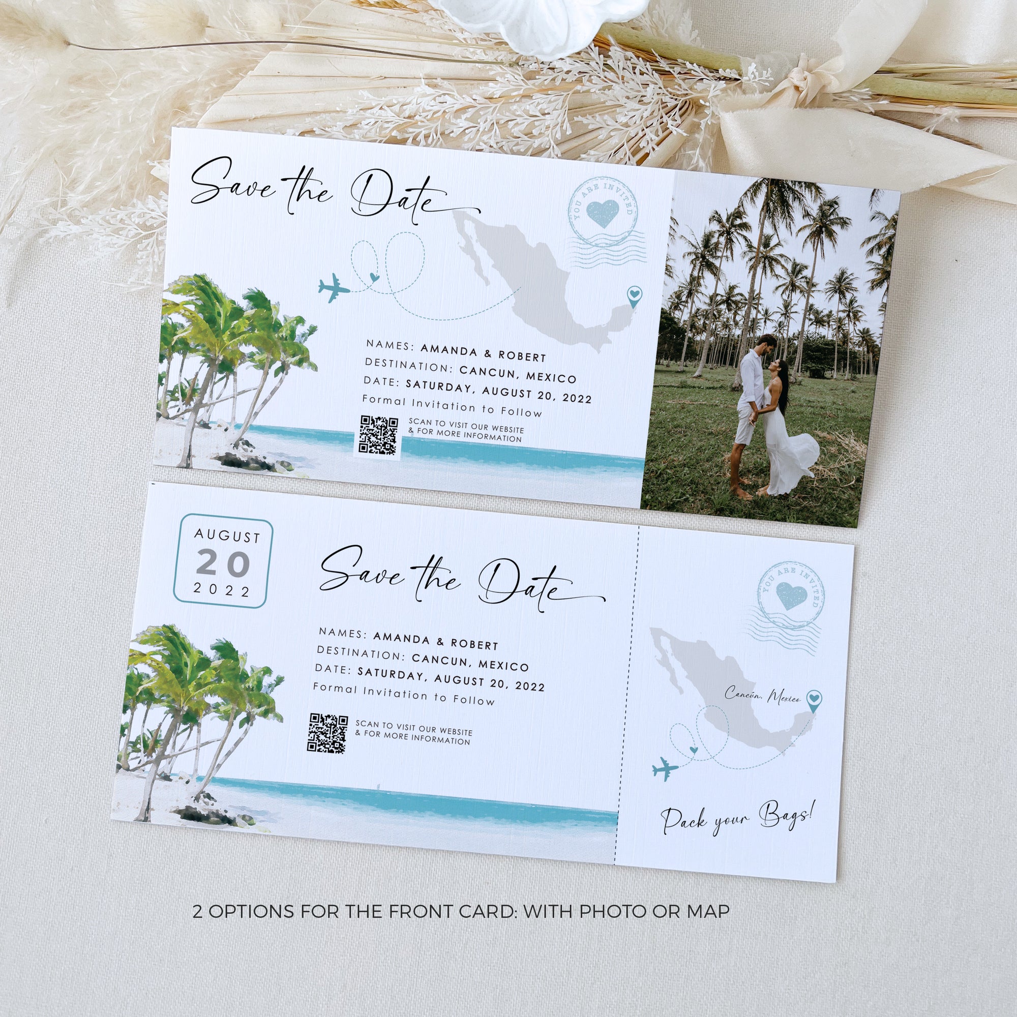 Mira | Tropical Save the Date Boarding Pass Template