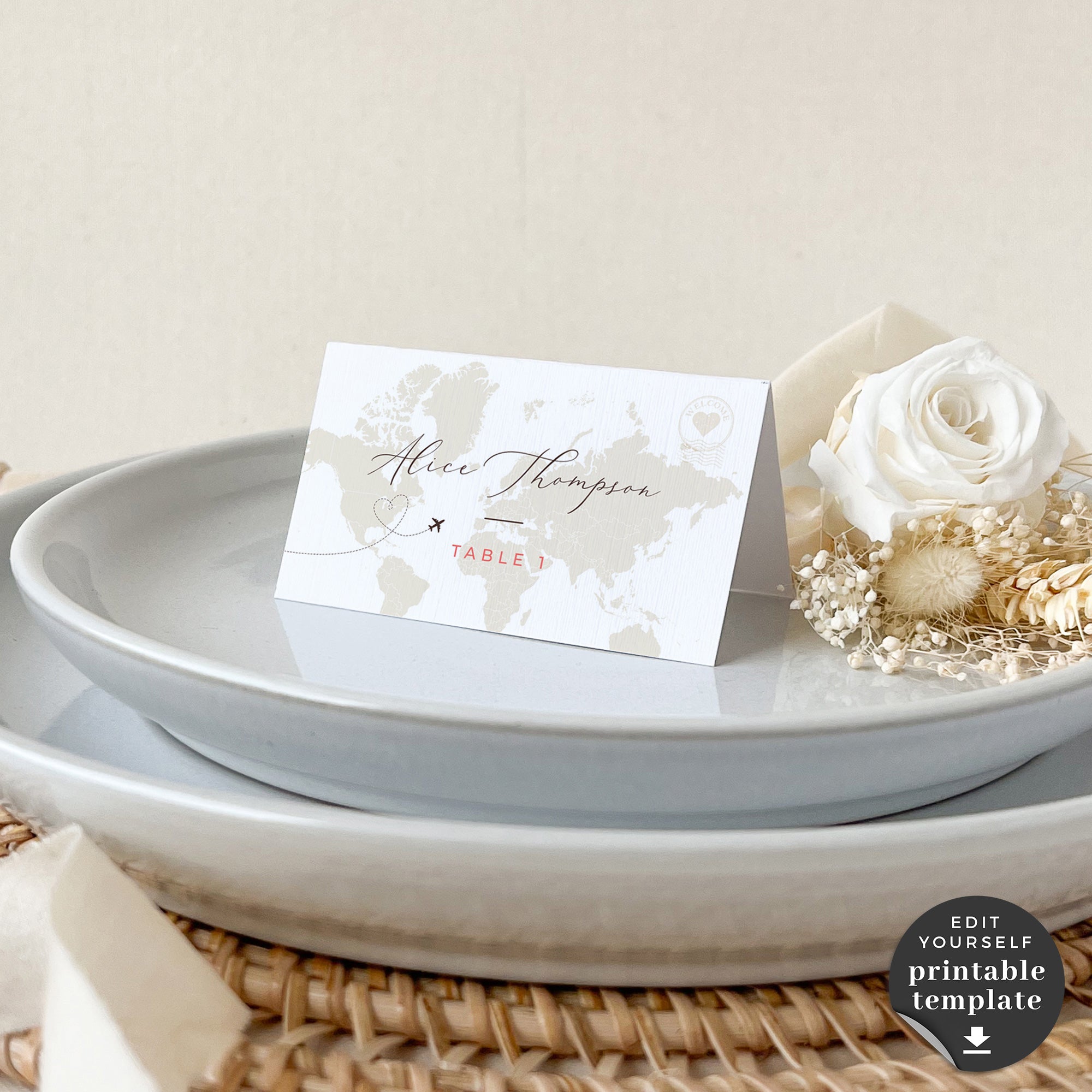 Sofia | Travel themed Wedding Place Card Template