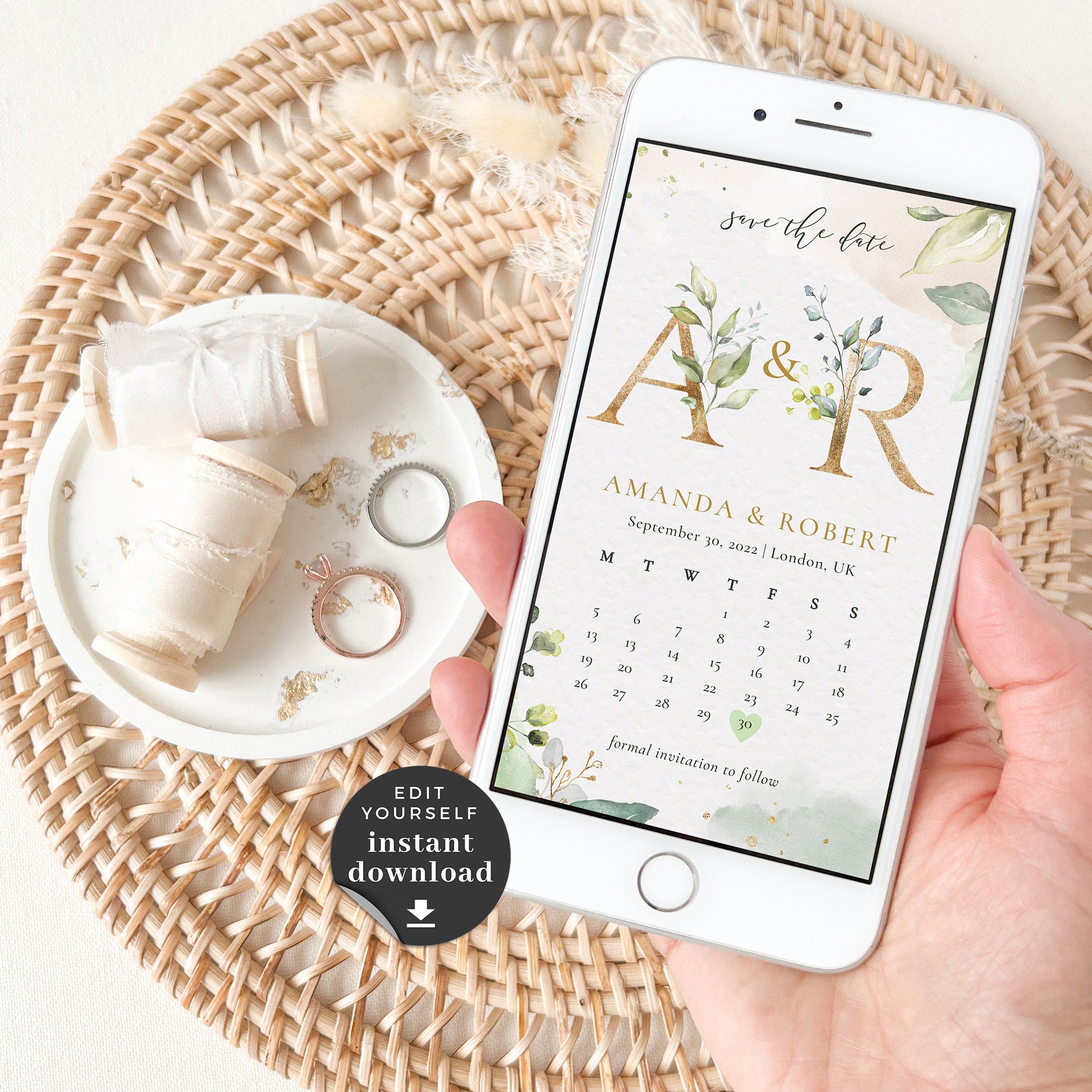 Flora | Greenery Calendar Save the Date Evite