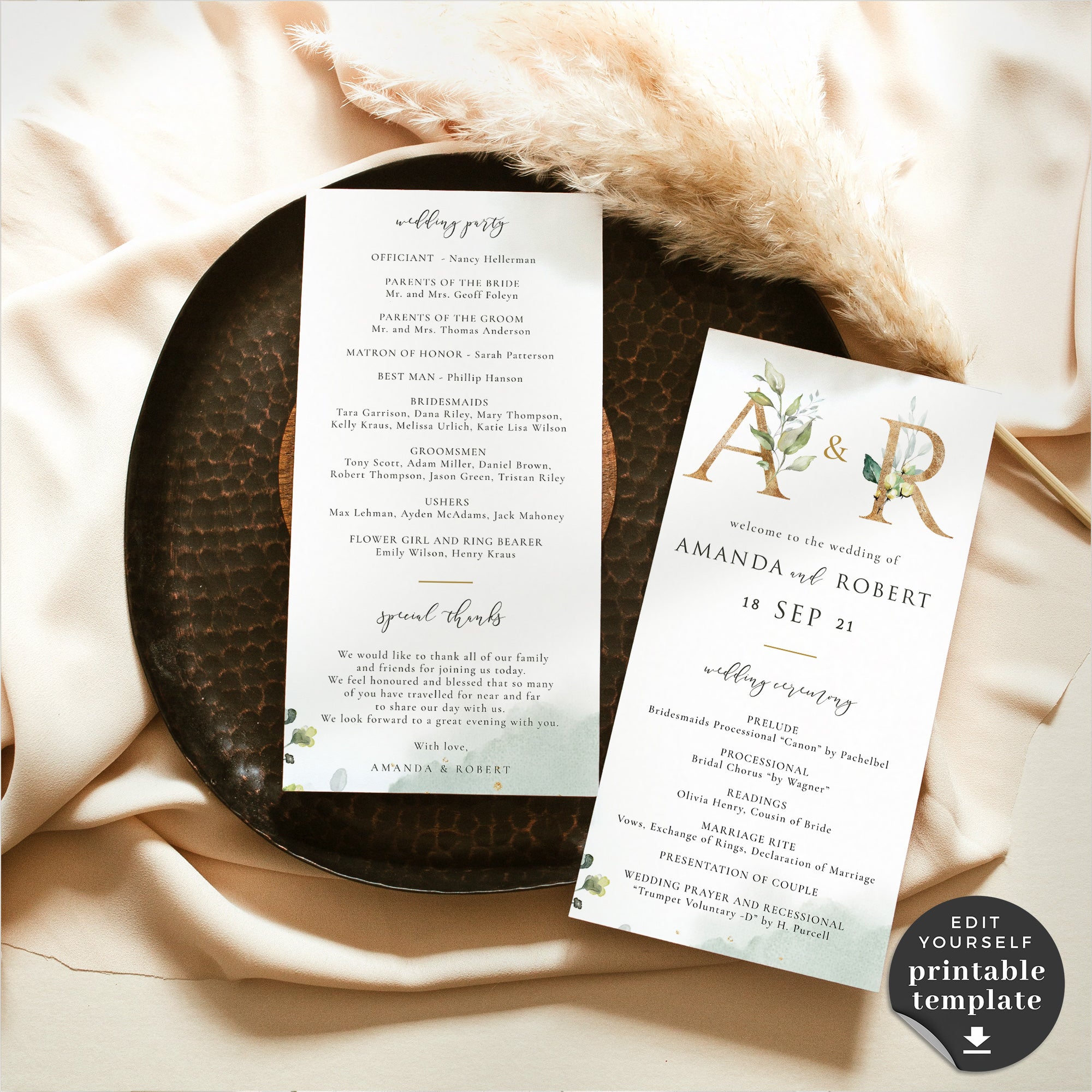 Flora | Rustic Wedding Program Template