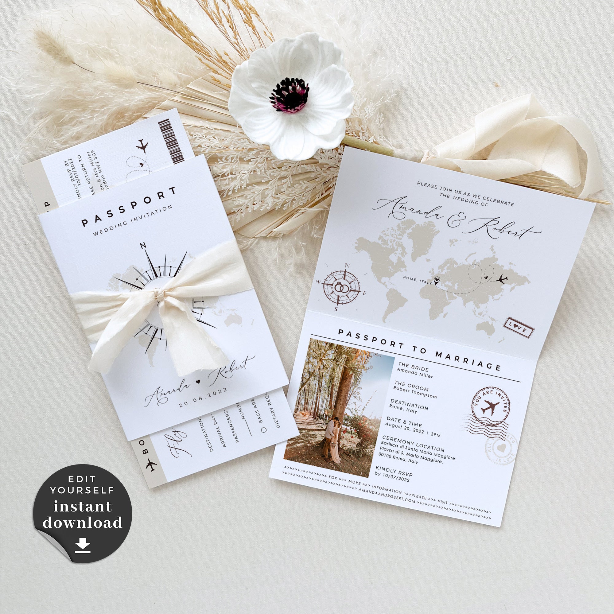 Sofia | Printable Passport Wedding Invitation with Boarding Pass Rsvp –  Creative Things Studio, image size:2000x2000