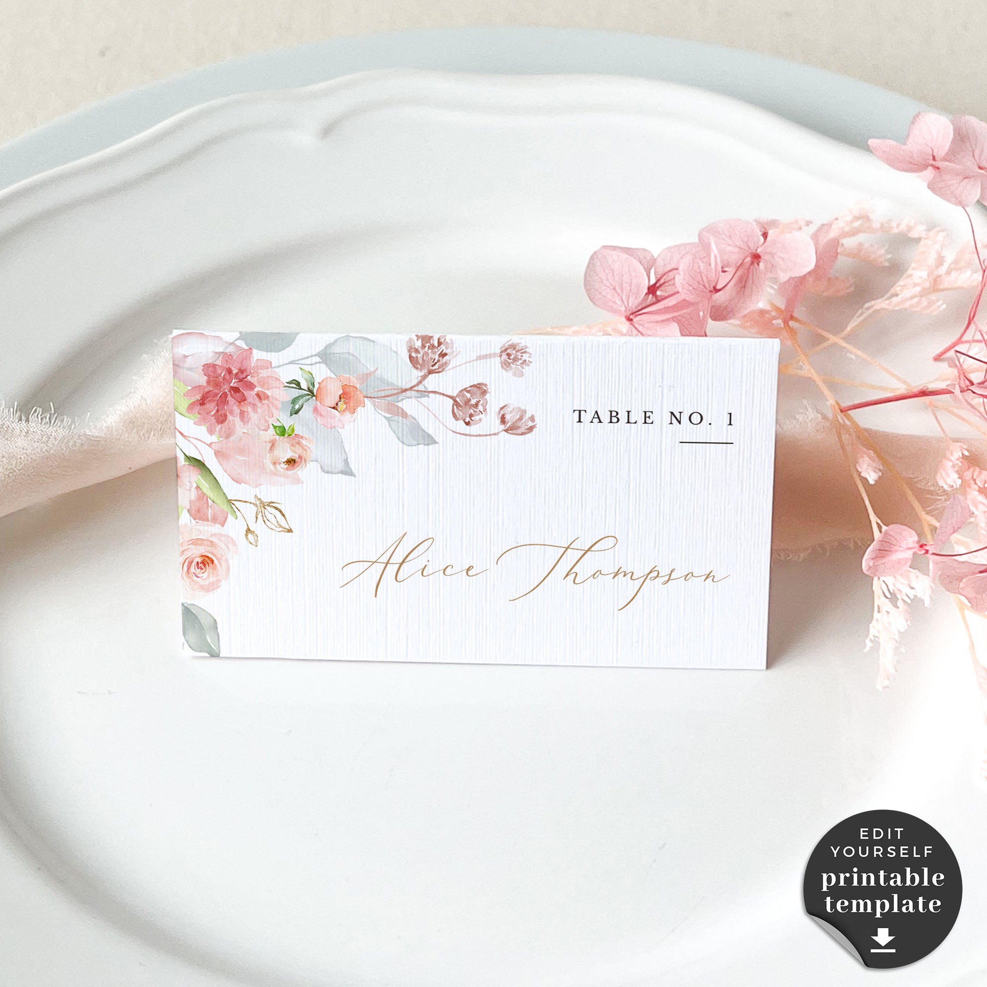 Fiorella | Romantic Wedding Name Place Cards Template