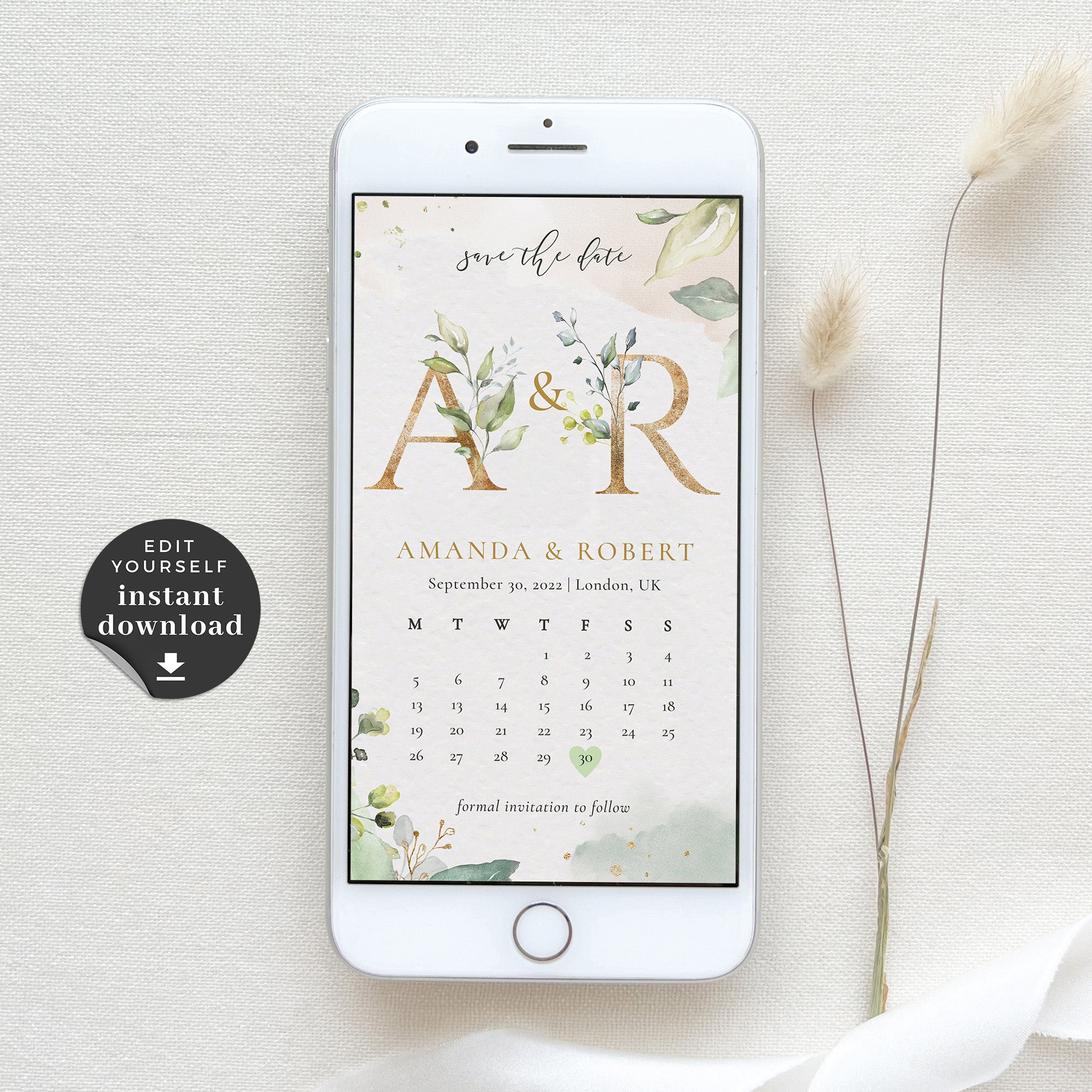 Flora | Greenery Calendar Save the Date Evite