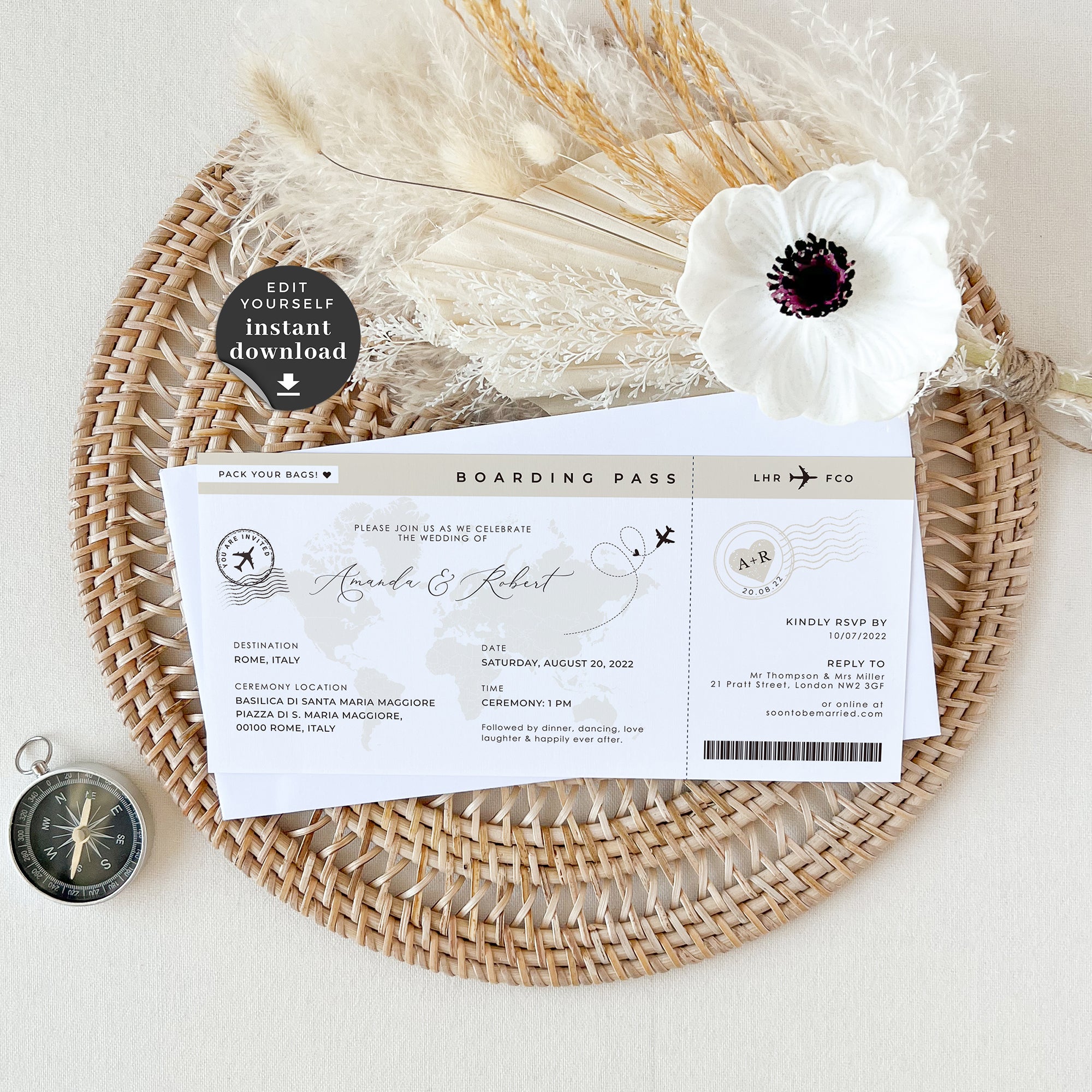 Sofia | Boarding Pass Ticket Wedding Invitation Template