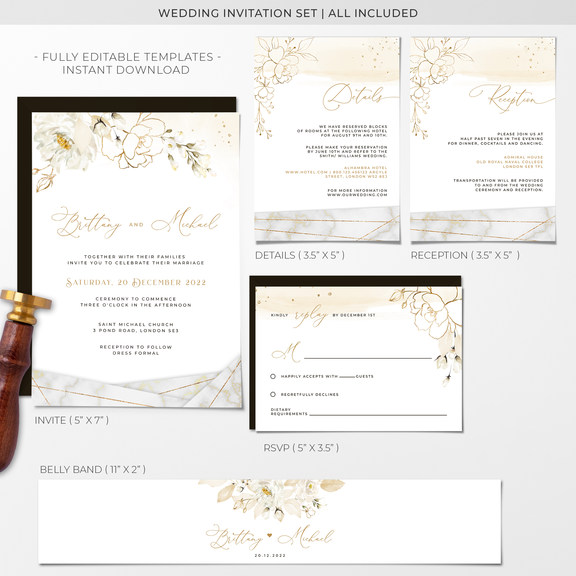 Dora | Editable wedding invitation Suite