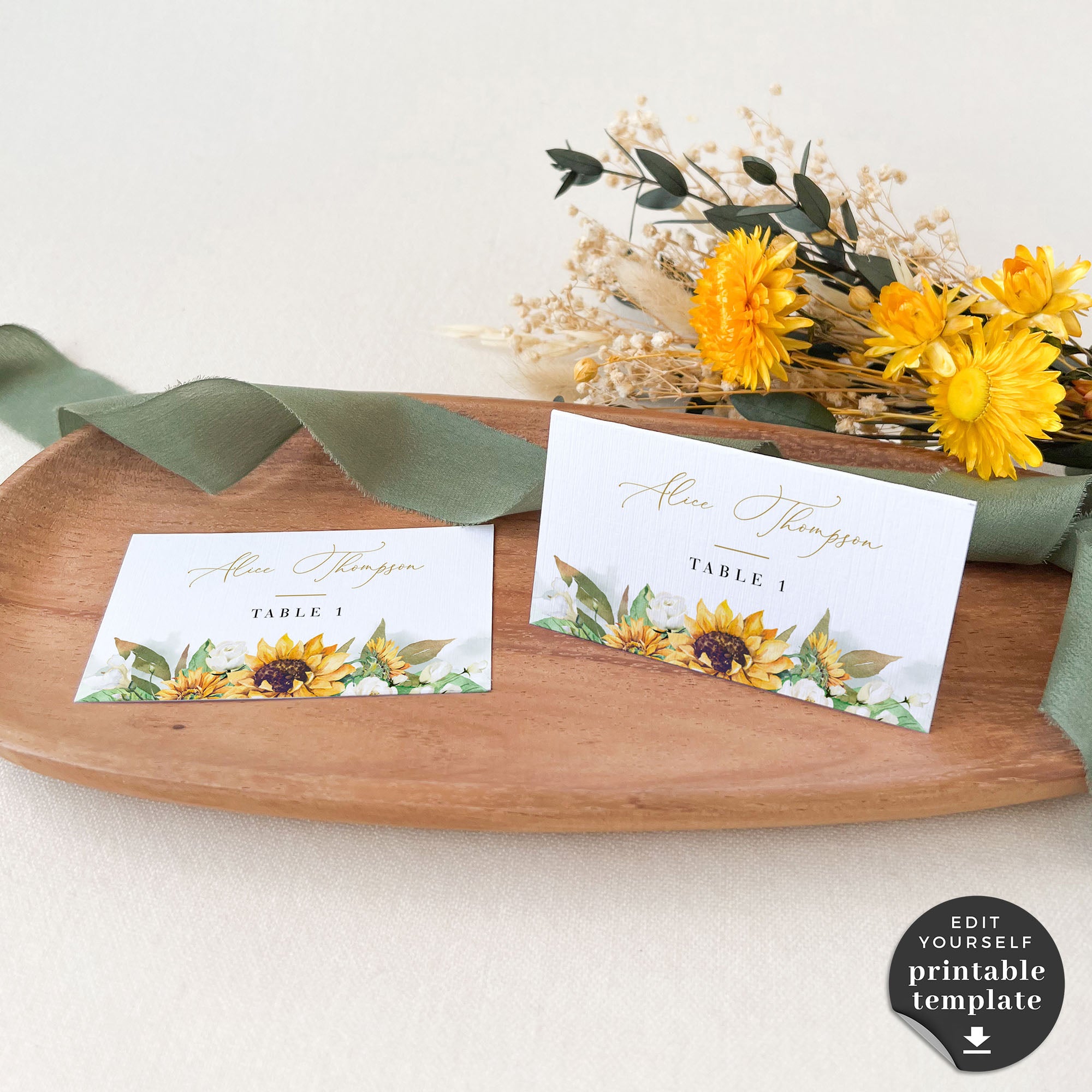 Marisol | Sunflowers Wedding Place Cards Template