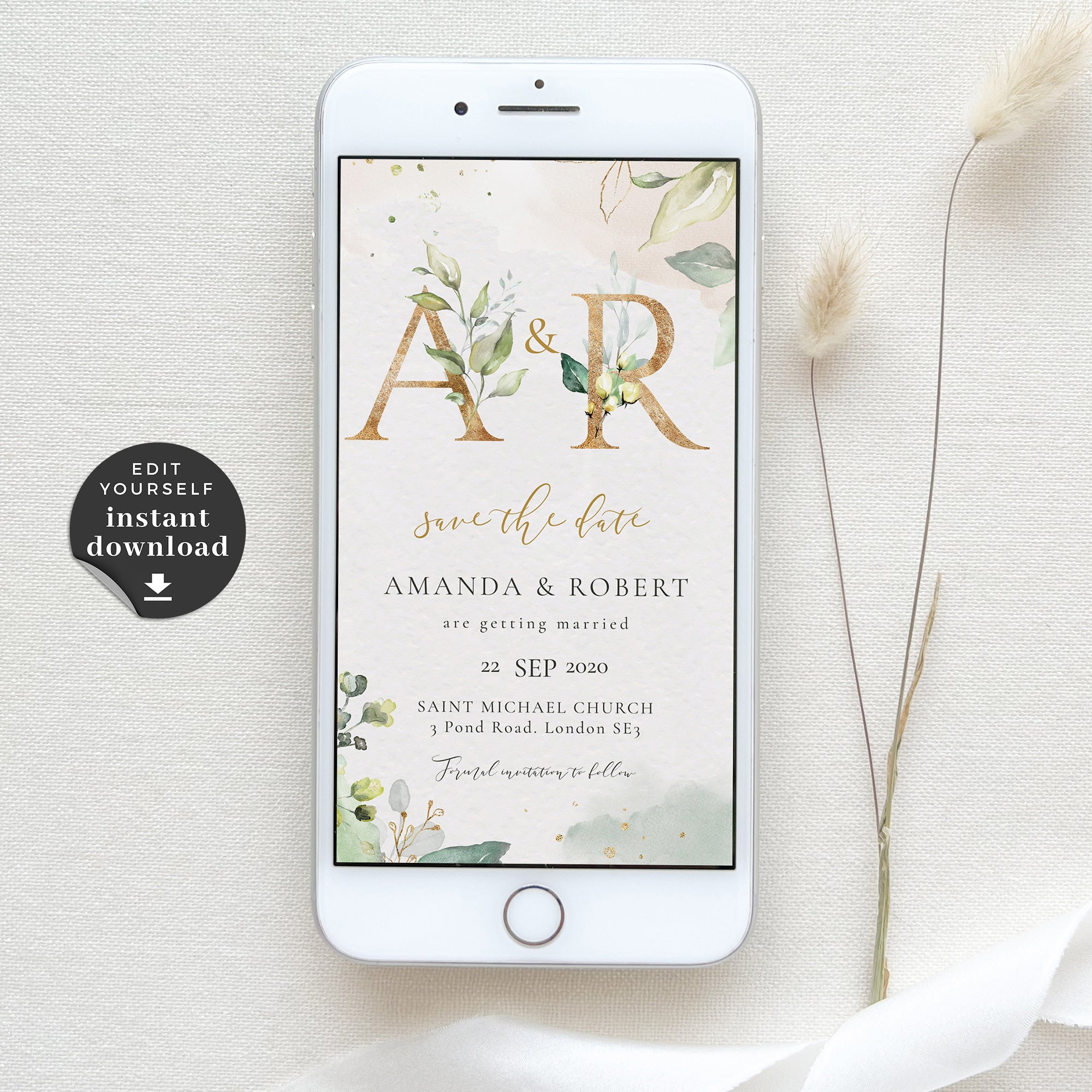 Flora | Greenery Electronic Save the Date with Monogram