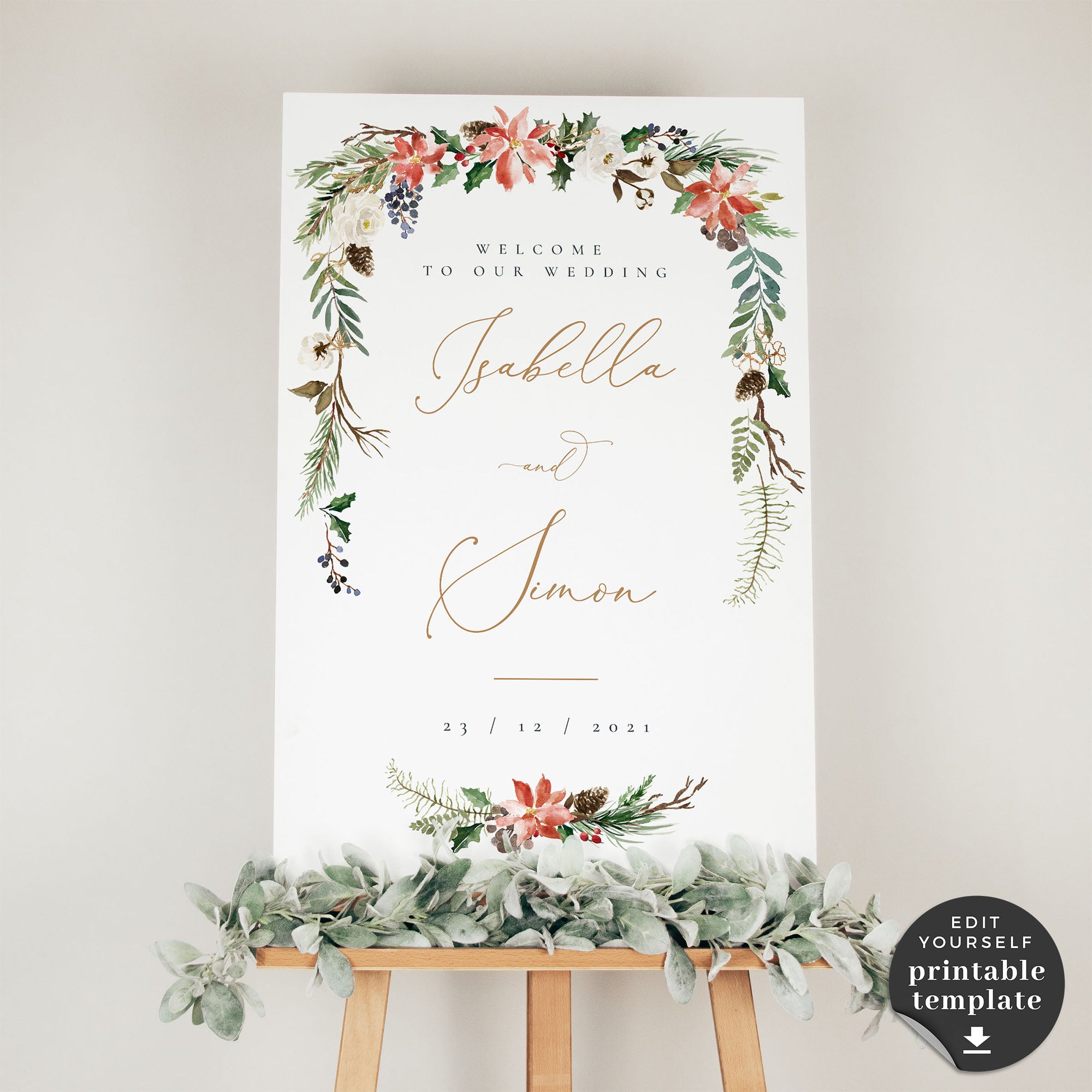 Natalia | Christmas Wedding Reception Signs Template
