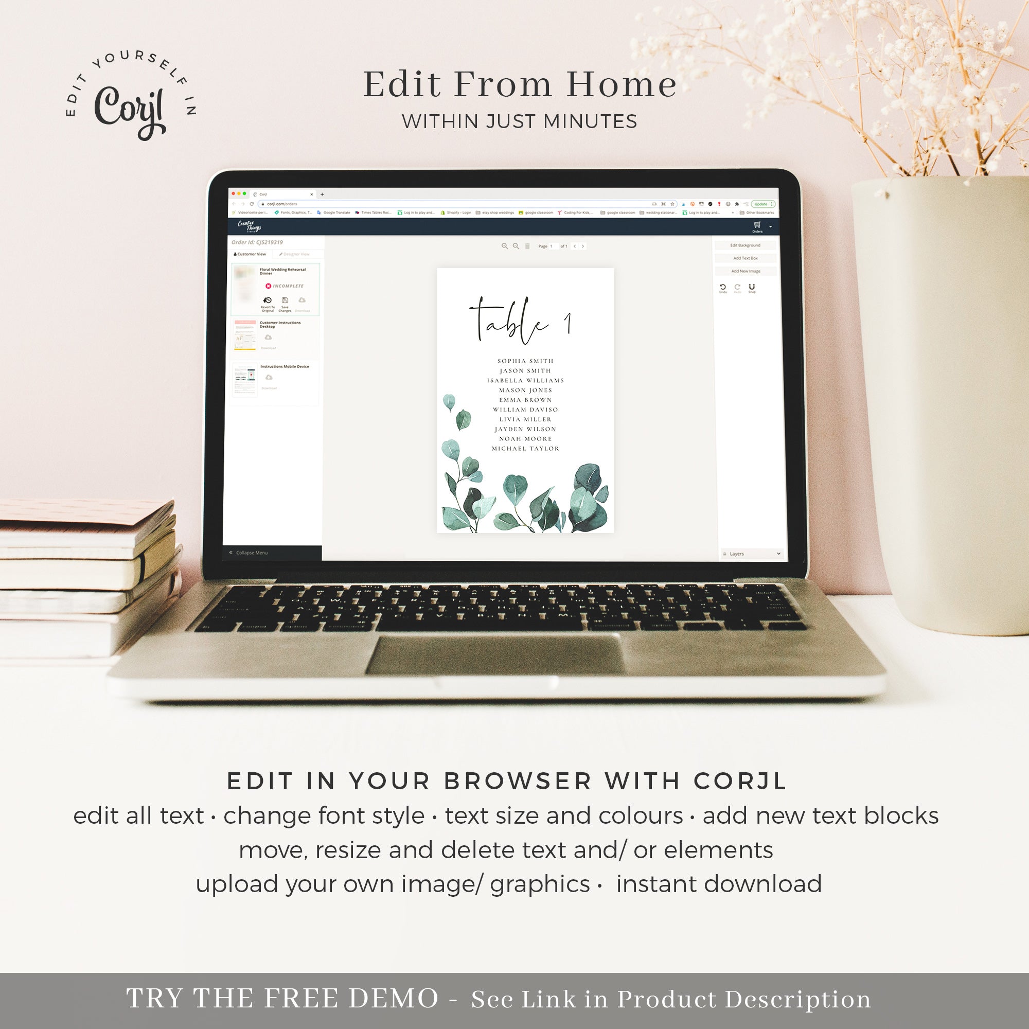 Luisa | Eucalyptus Wedding Seating Cards Template