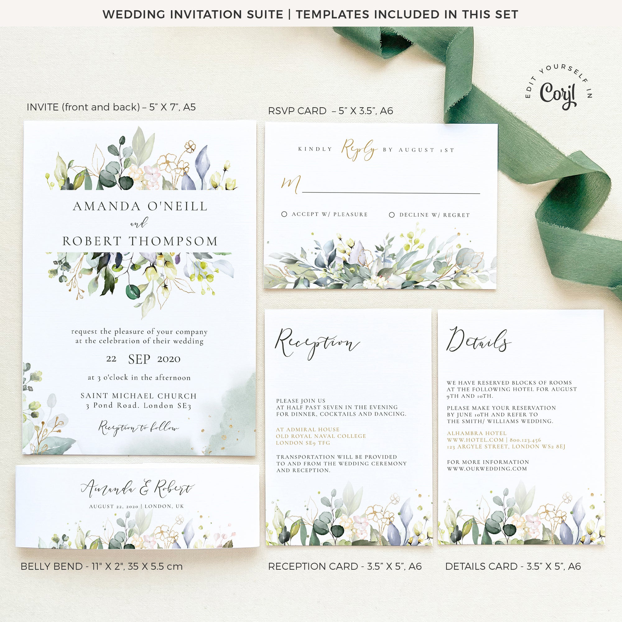 Flora | Rustic Wedding Invitation Set Printable