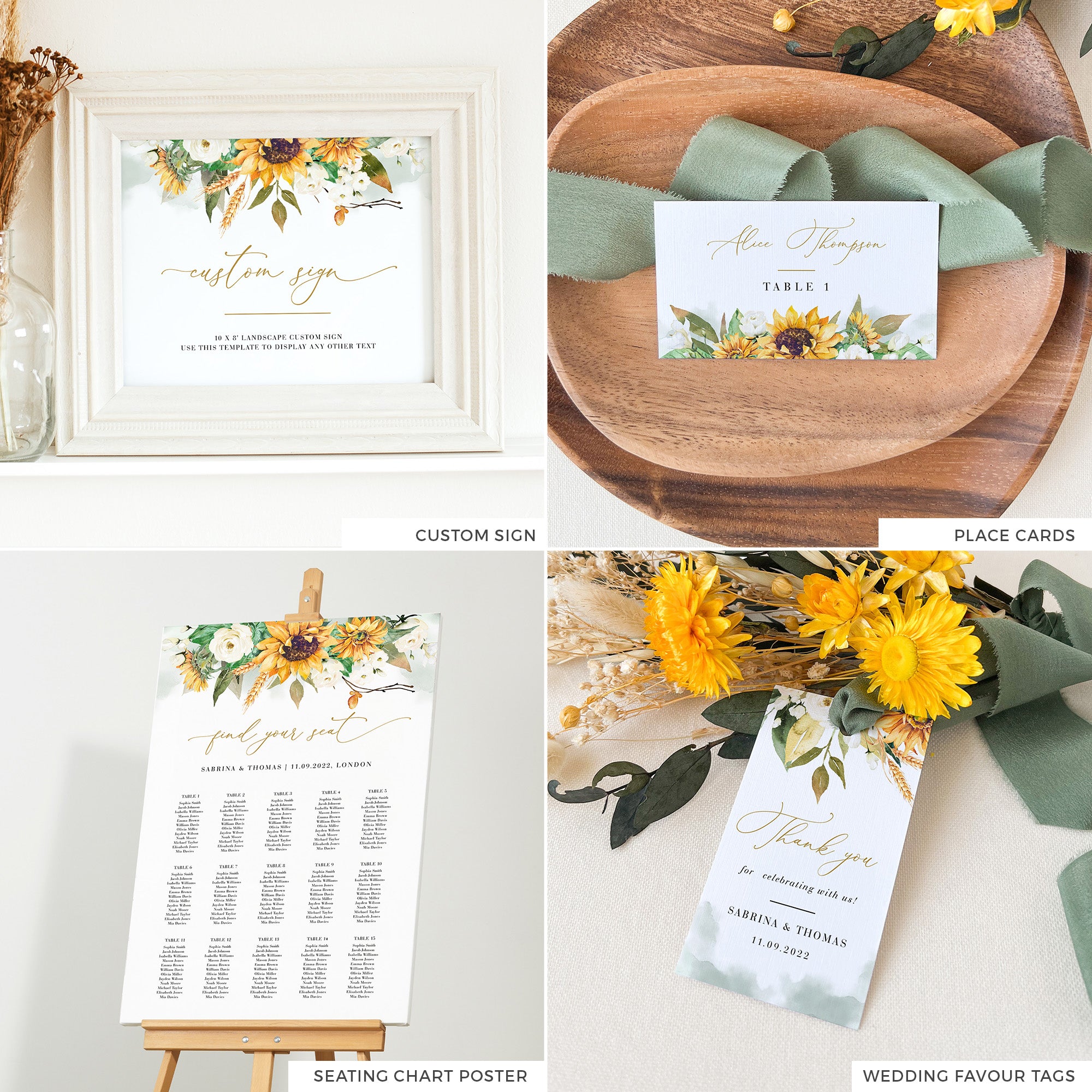 Marisol | Sunflowers Wedding Printable Stationery Templates Bundle