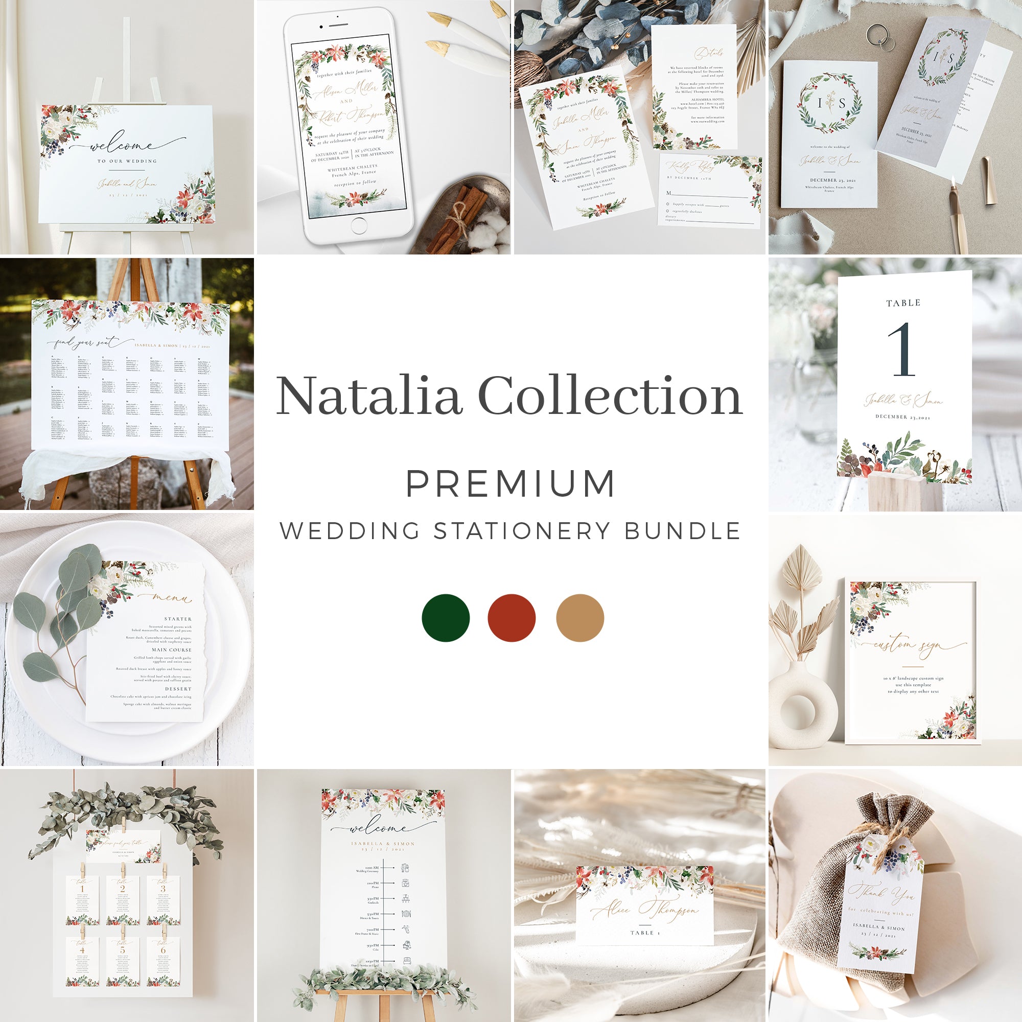 Natalia | Christmas Printable Wedding Stationery Bundle Templates