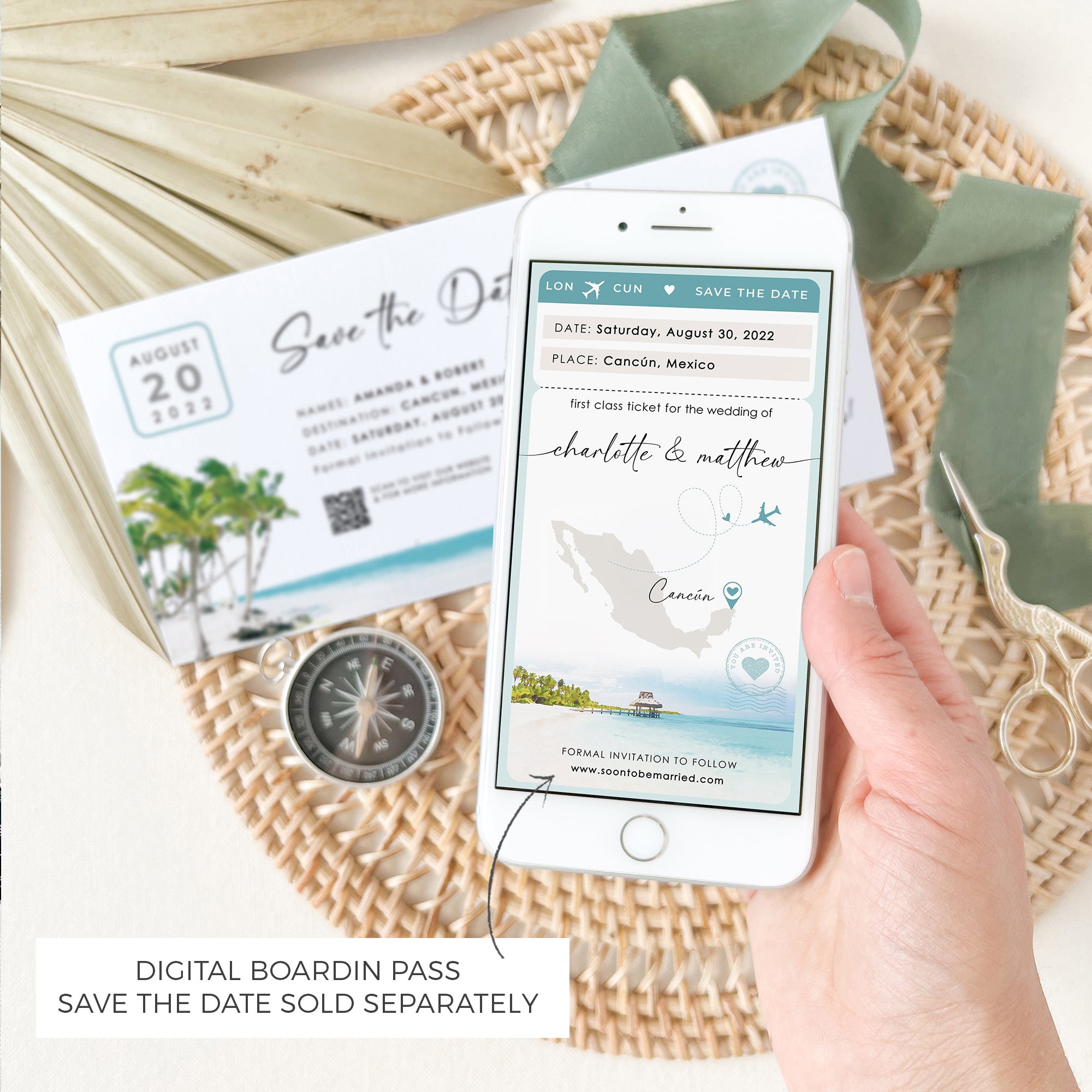 Mira | Tropical Save the Date Boarding Pass Template