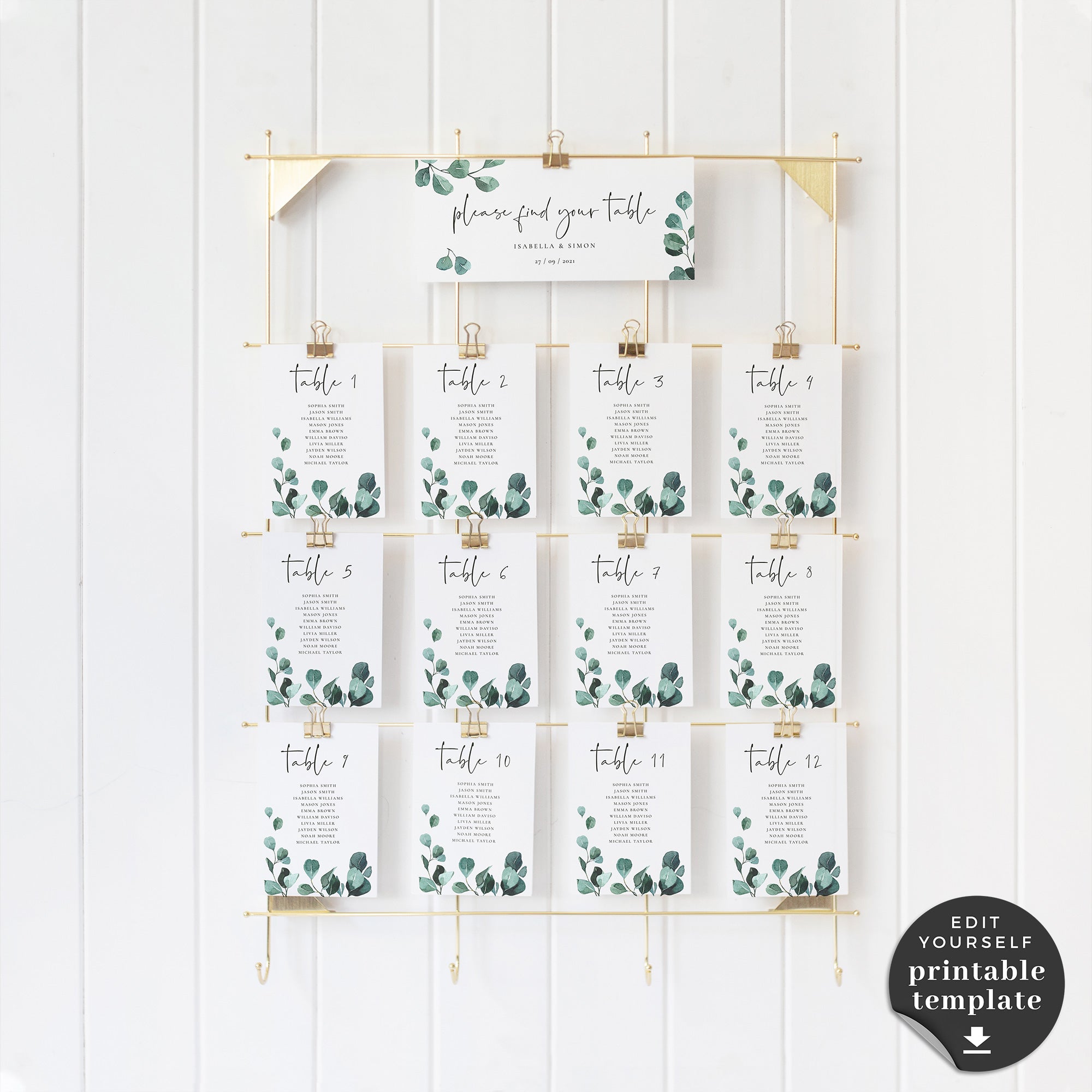 Luisa | Eucalyptus Wedding Seating Cards Template