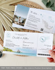 Mira | Boarding Pass Tropical Wedding Invitation Template