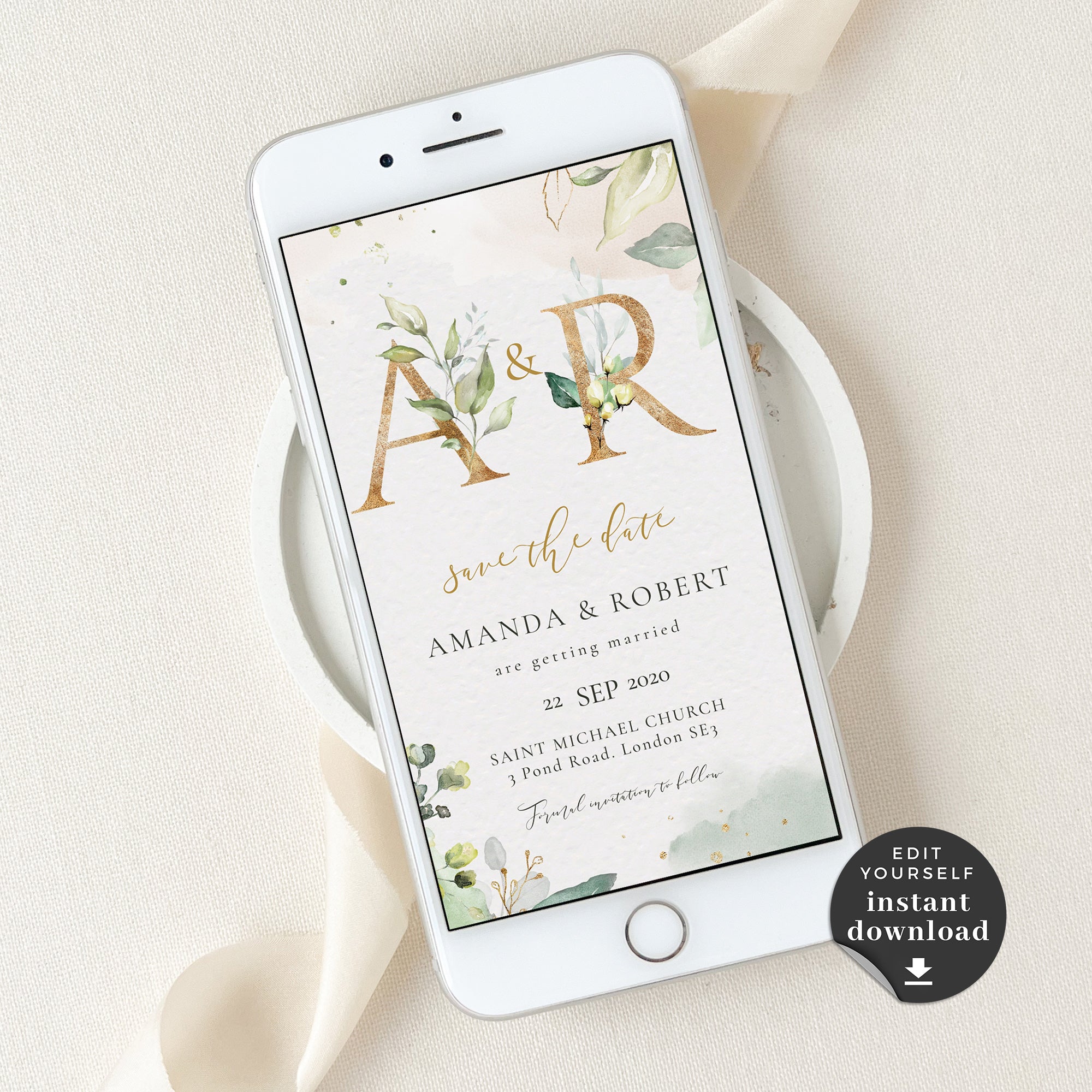 Flora | Greenery Electronic Save the Date with Monogram