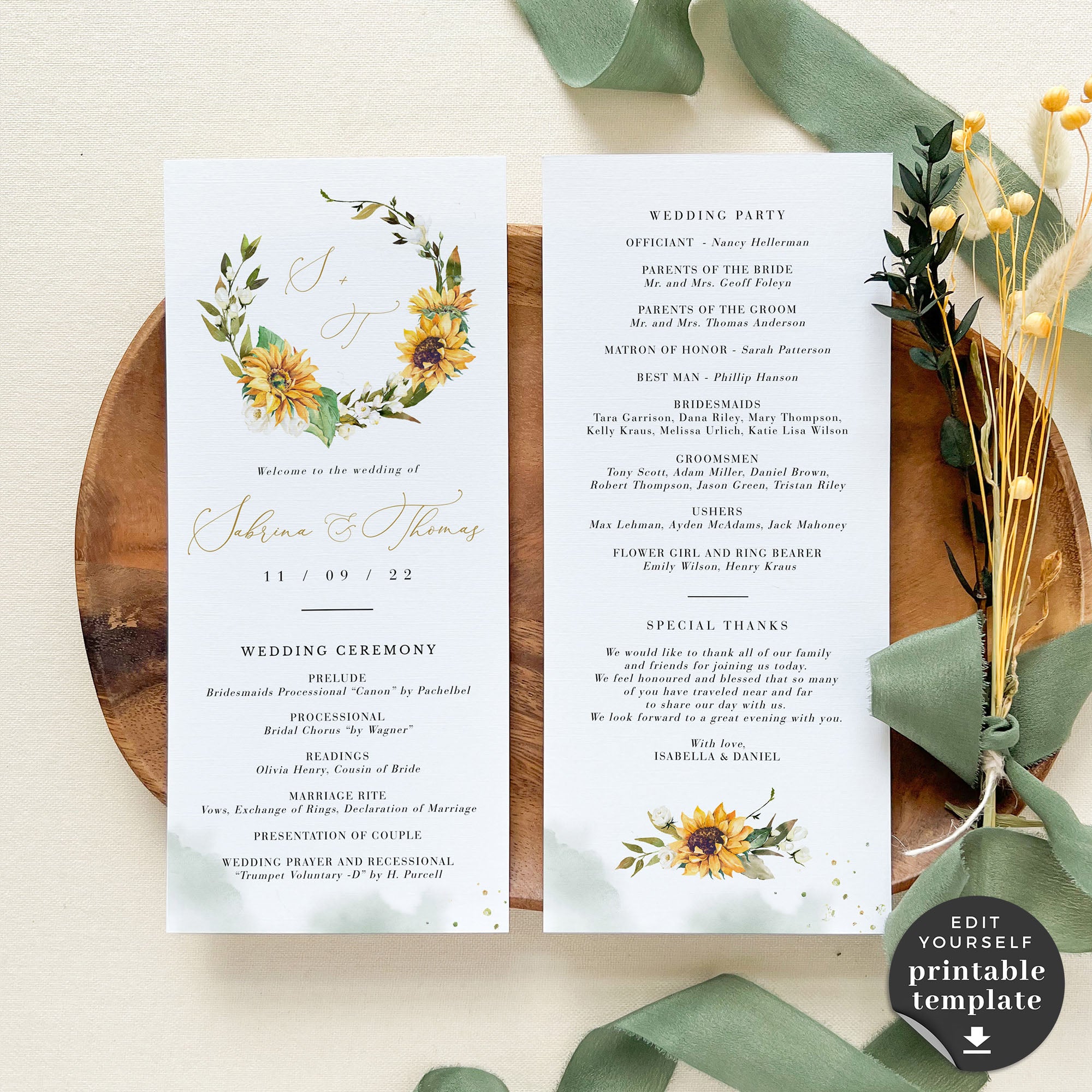 Marisol | Sunflowers Wedding Program Template
