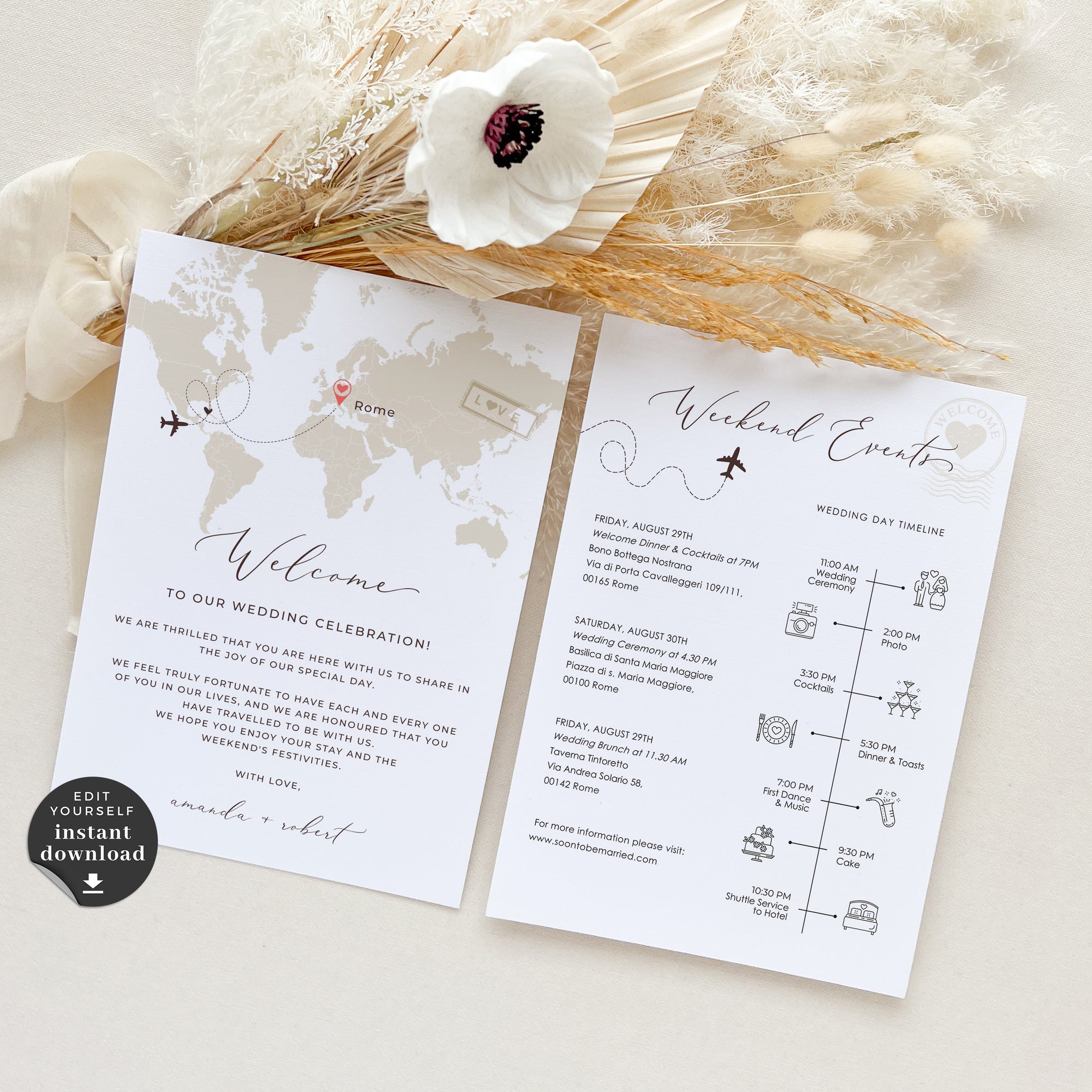 Sofia | Destination Wedding Welcome Letter And Itinerary Template