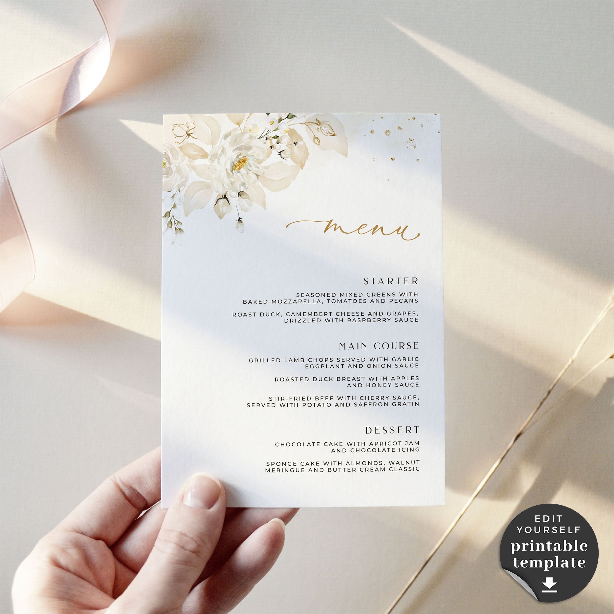 Dora | Printable Wedding Menu Template