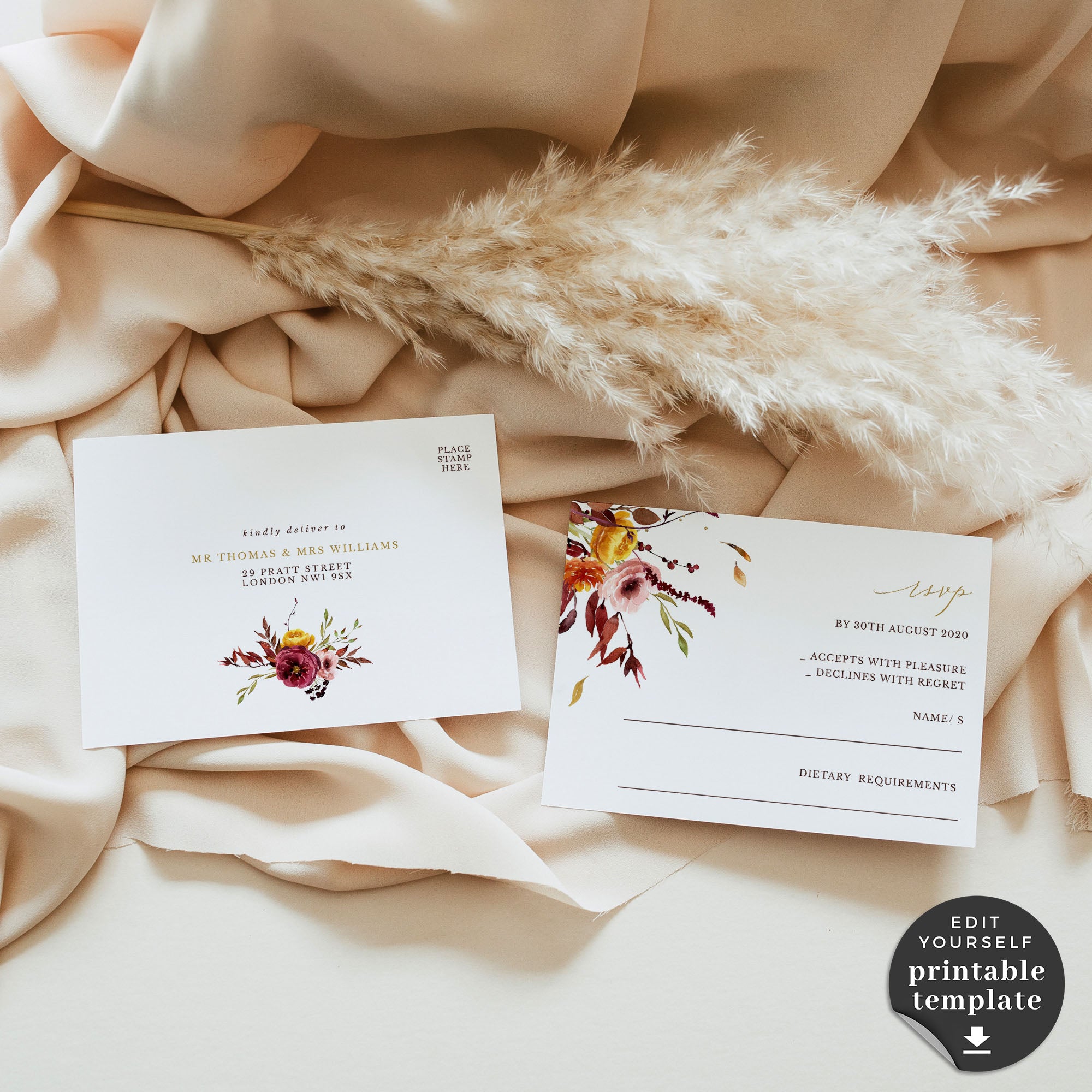 Ambra | Fall Wedding Invitation Template with RSVP
