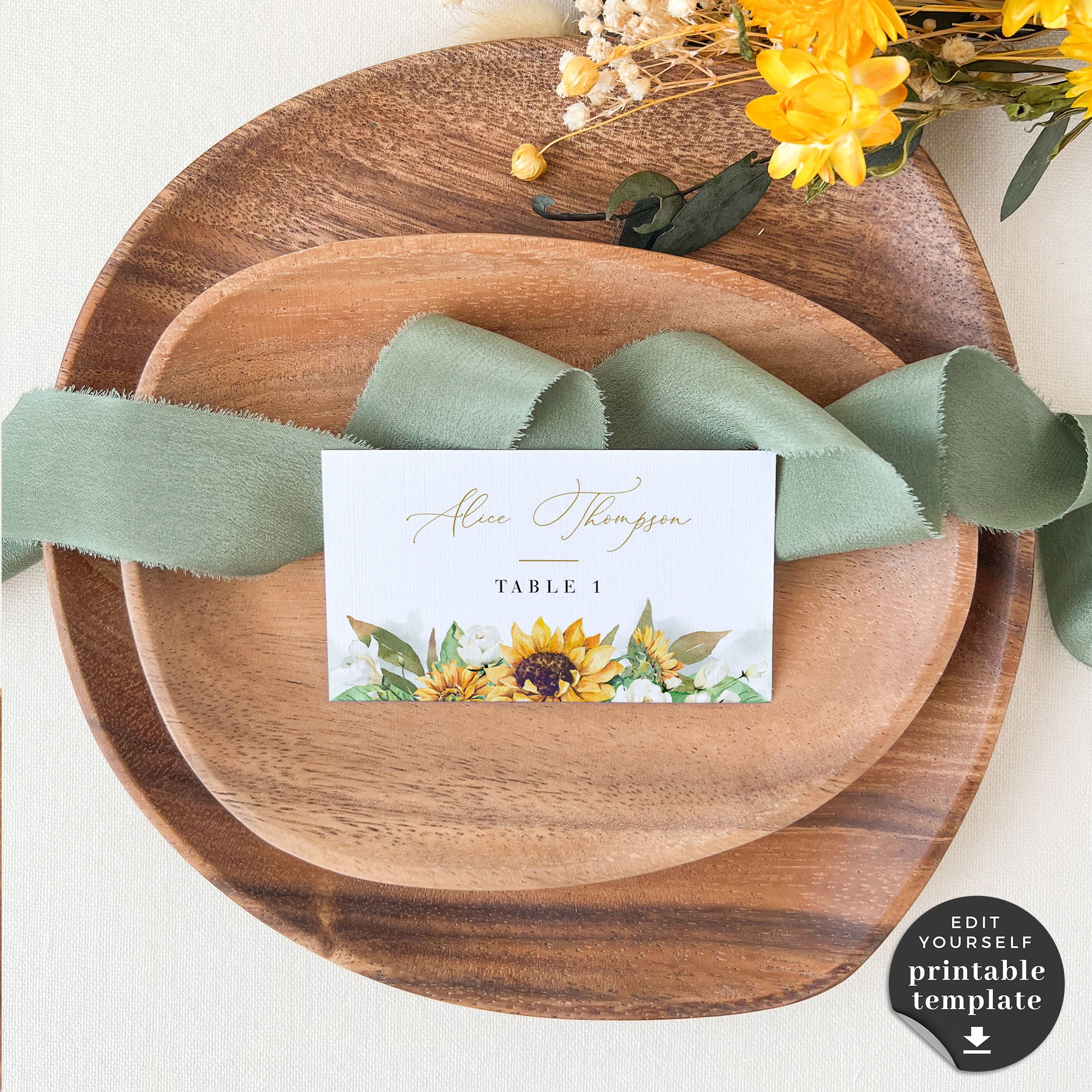 Marisol | Sunflowers Wedding Place Cards Template